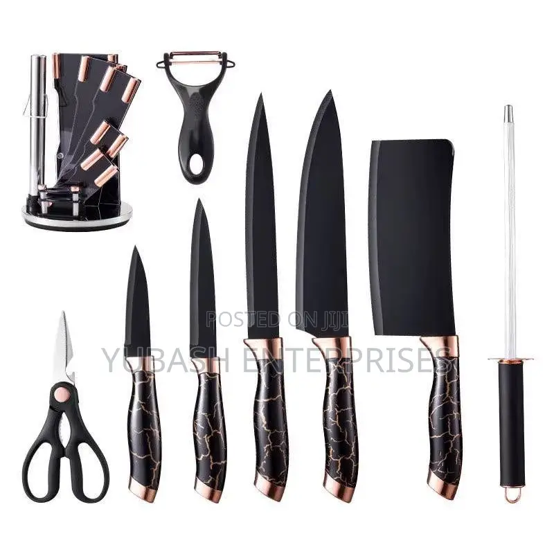 6 Pieces Kitchen Knife Set With Stainless Steel Stand Marble Handle