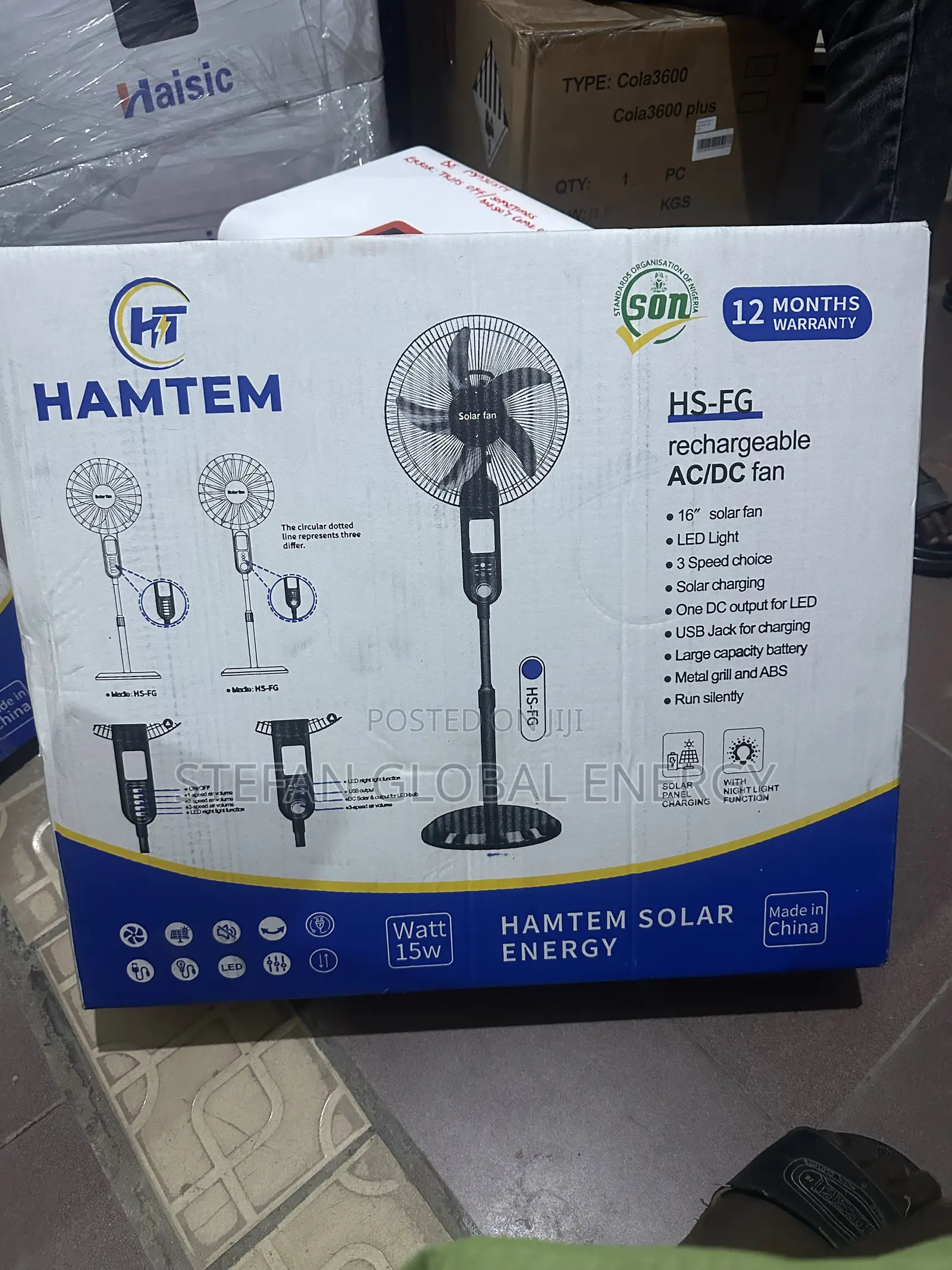 16inches Solar and Rechargeable Hamtem Fan