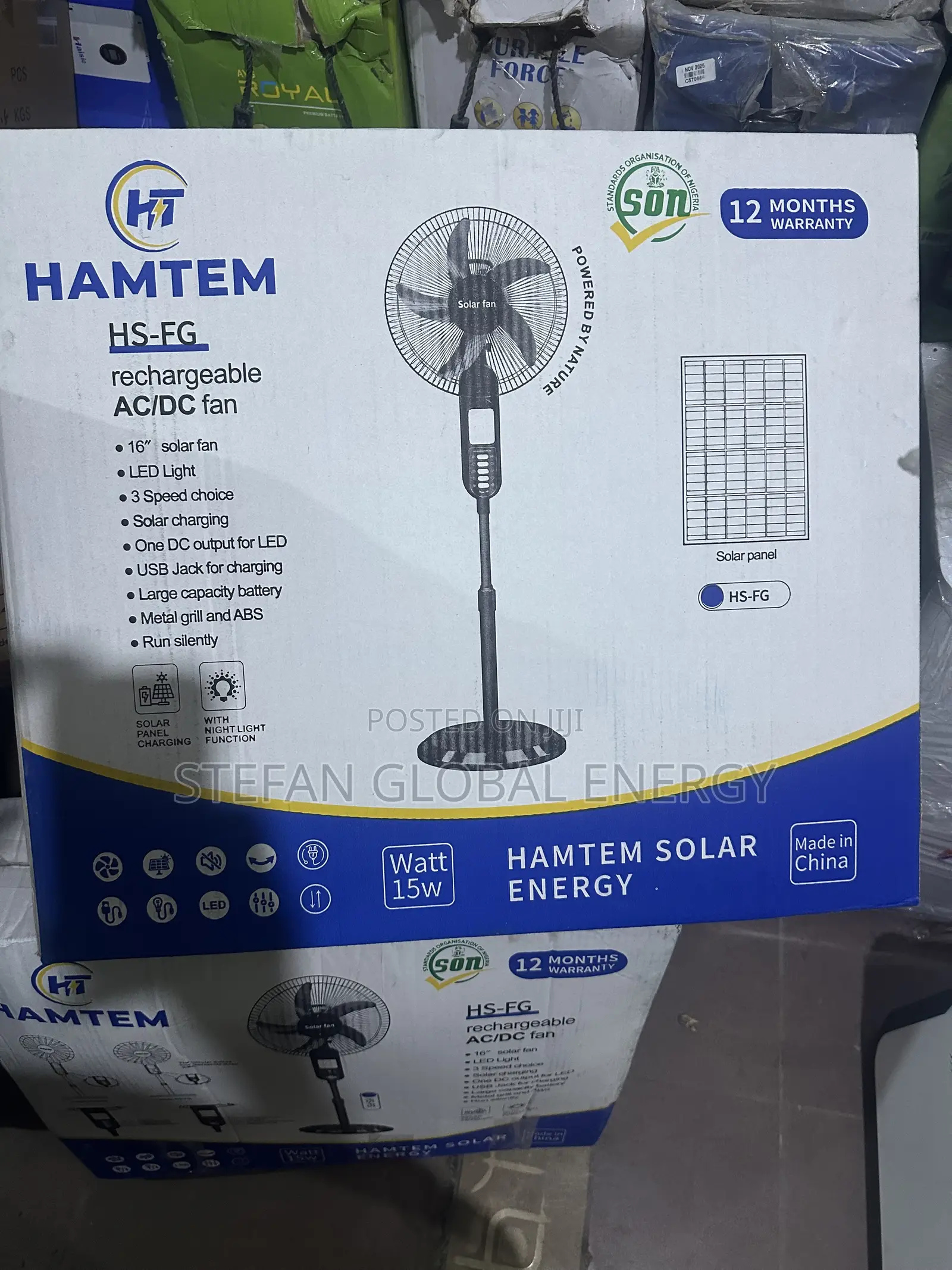 16inches Solar and Rechargeable Hamtem Fan