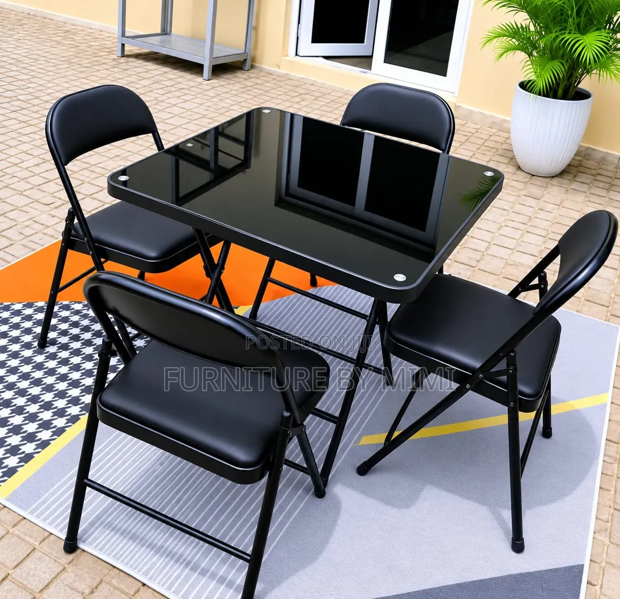 5Piece Foldable Dining SetBlack Tempered Glass Table & 4 Padded Chairs