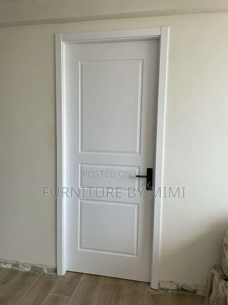 High-Quality White HDF Wooden Room Door With Frame & Accessories