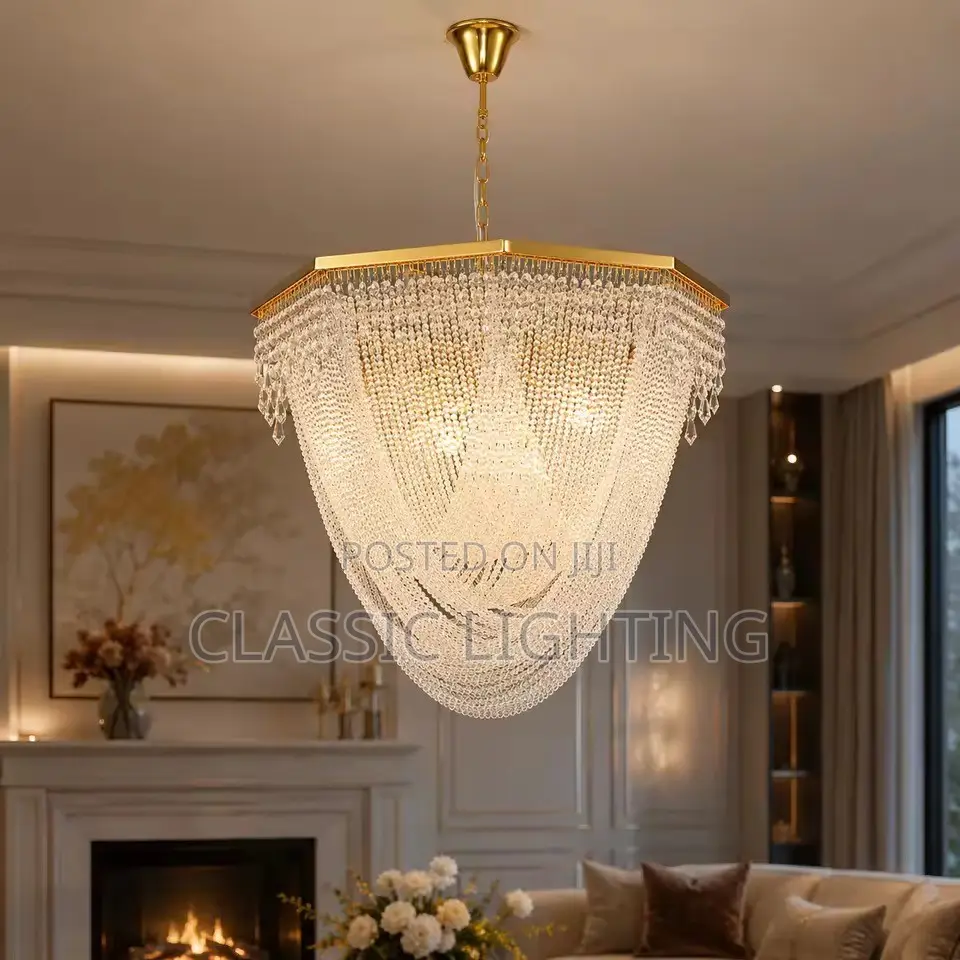 Modern Luxury Crystal Chandelier Gold Round Pendant Light