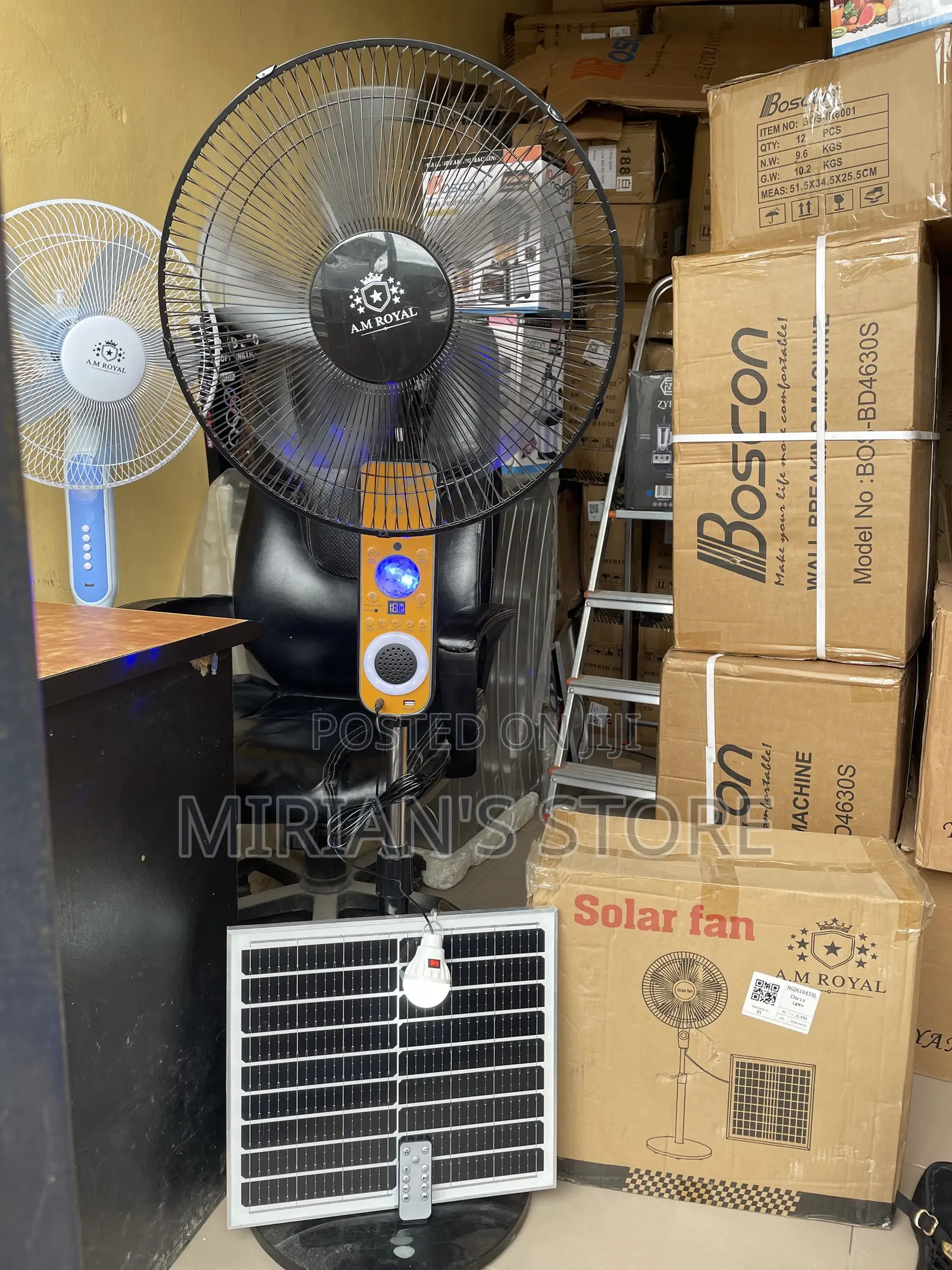 A.M ROYAL Solar Rechargeable Fan,with MP3 Player, Remote, Light & Bulb