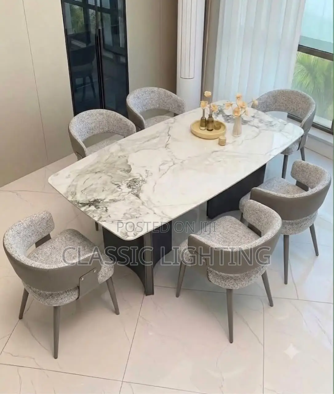 Luxury Modern French Style Retractable Marble Dining Table Set