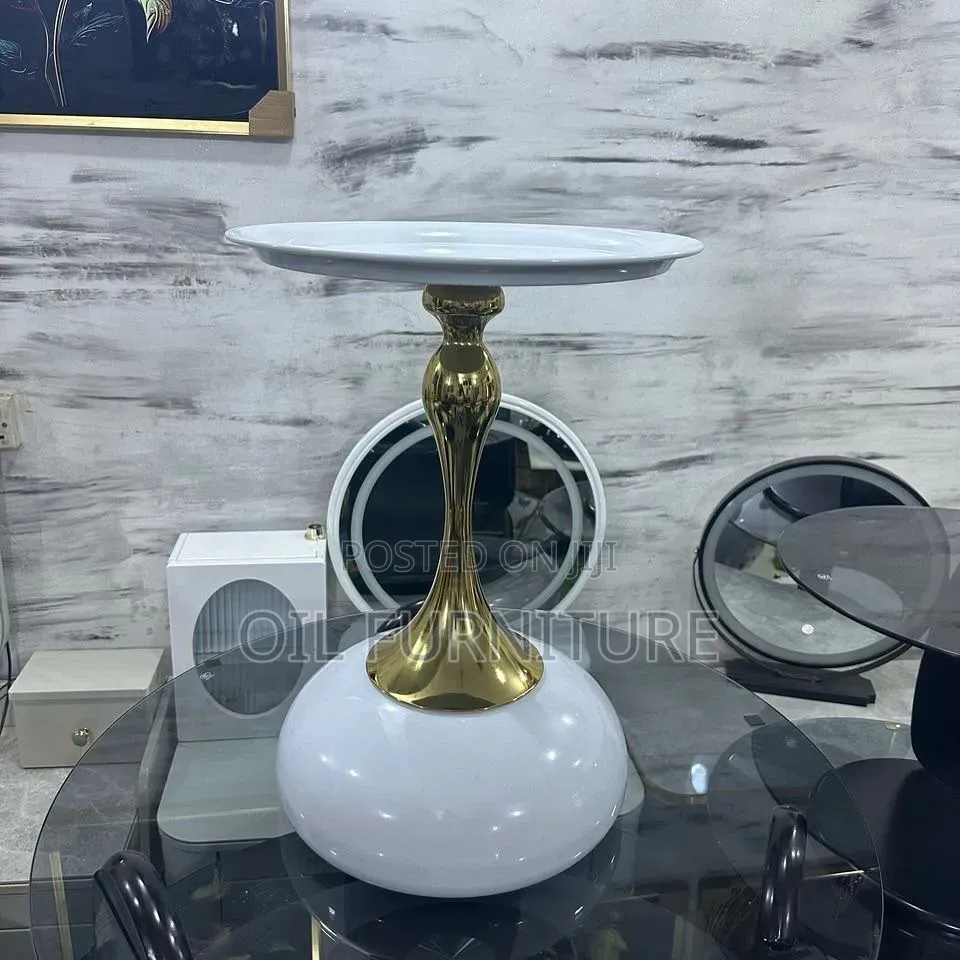​Stylish Modern Side Table / Drinks Pedestal Stand (White & Gold)