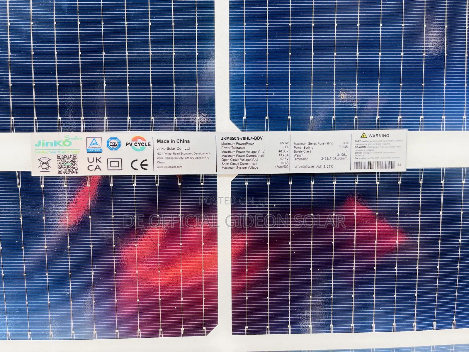 Jinko 650watts Bifacial Half-Cut Brand New Panel
