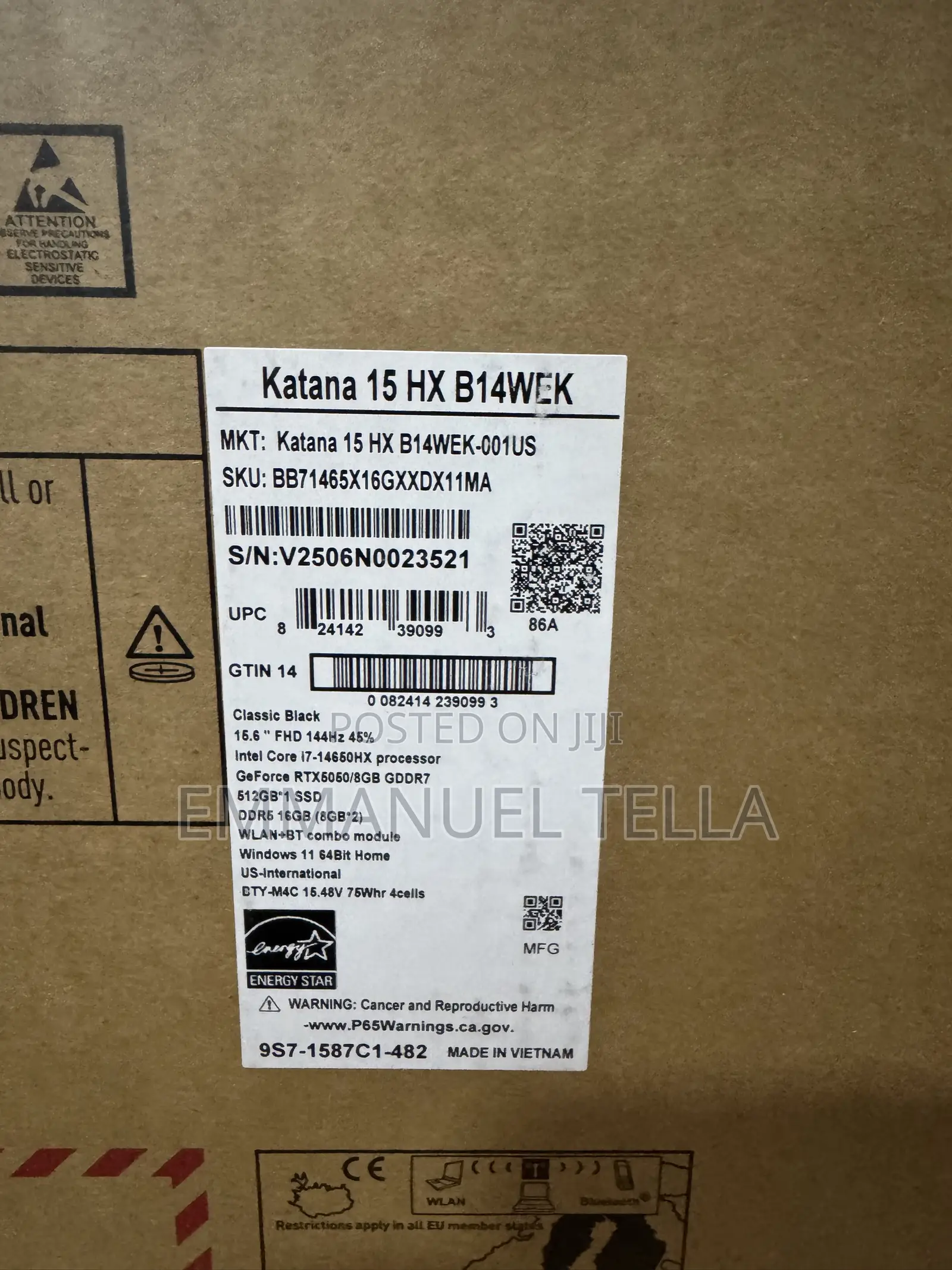 New Laptop MSI Katana 15 16GB Intel Core i7 SSD 512GB