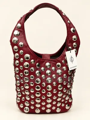 Burgundy Colour Bag With Silver Studs - Lugbe Abuja