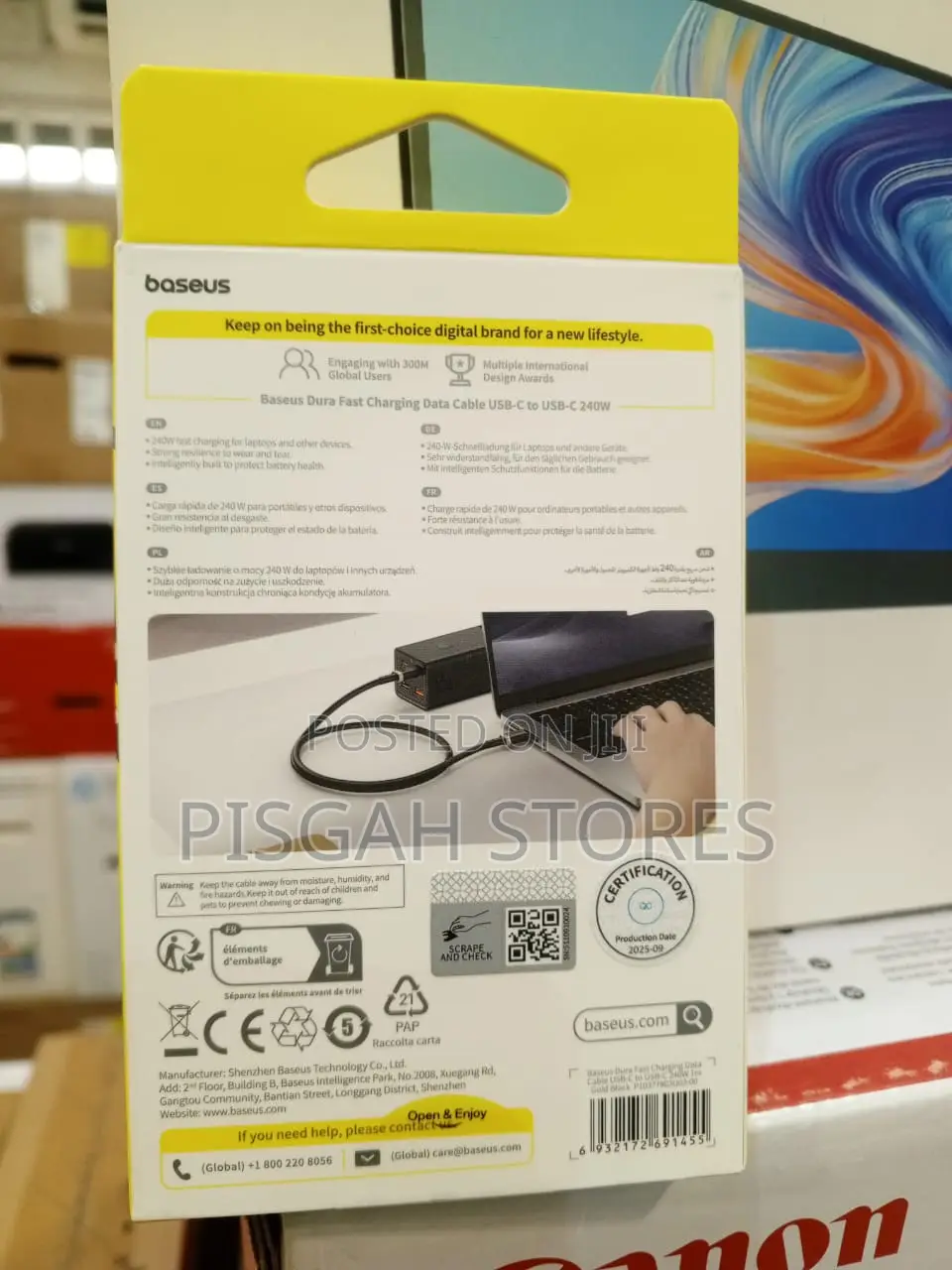 Baseus Dura Series Fast Charging USB-C to USB-C 240W 1M, Gold Black