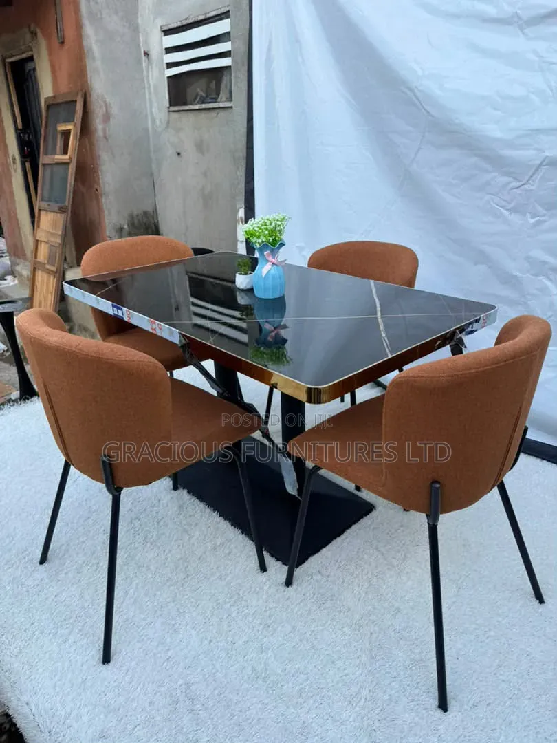Luxury 4-Seater Marble Top Dining Set With Gold Trim