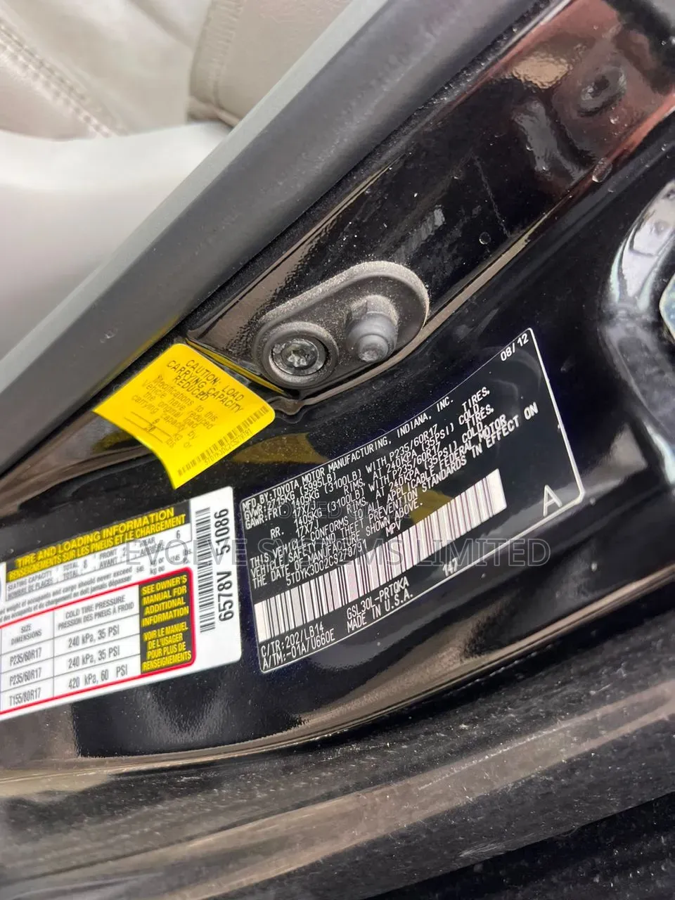 Toyota Sienna XLE 7 Passenger 2012 Black