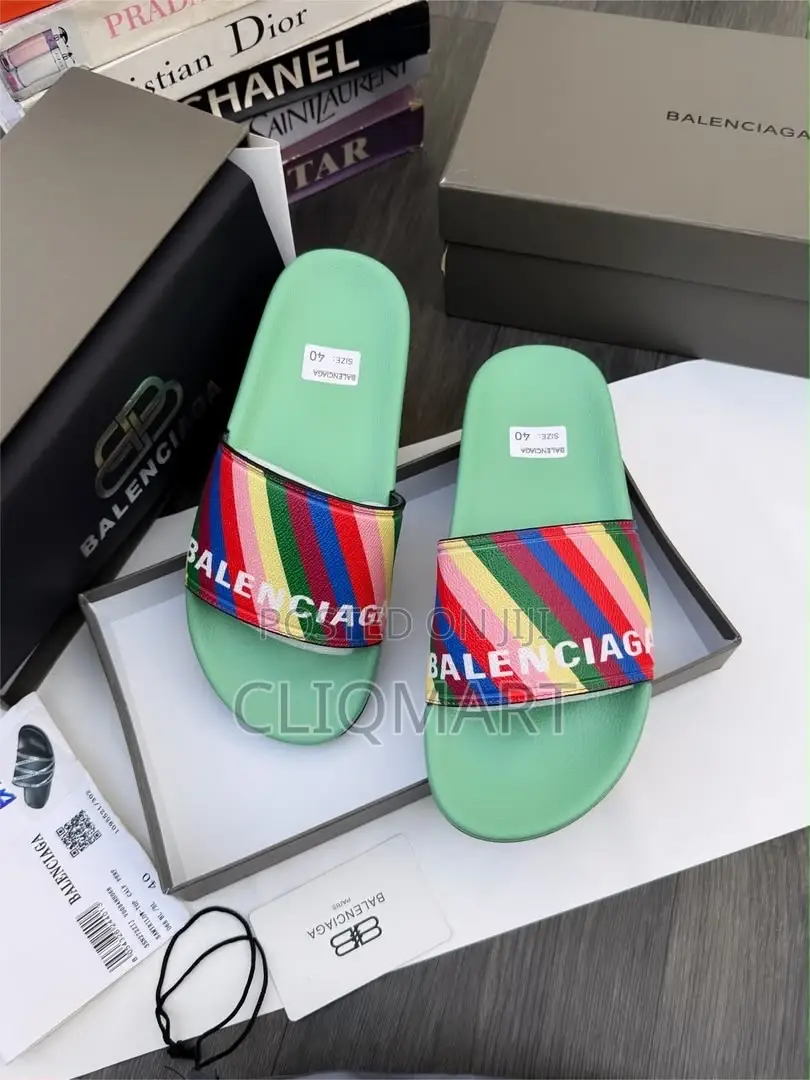Balenciaga Branded Logo & Stripe Slider Sandals | Multiple Colorways