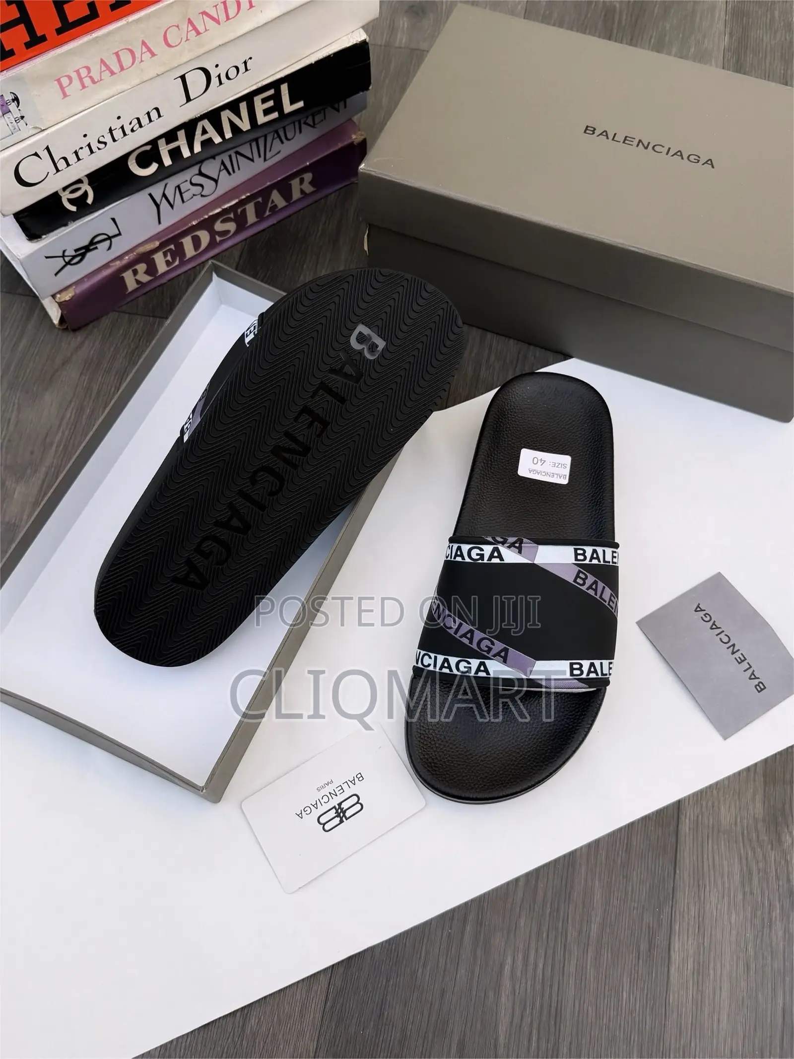 Balenciaga Branded Logo & Stripe Slider Sandals | Multiple Colorways