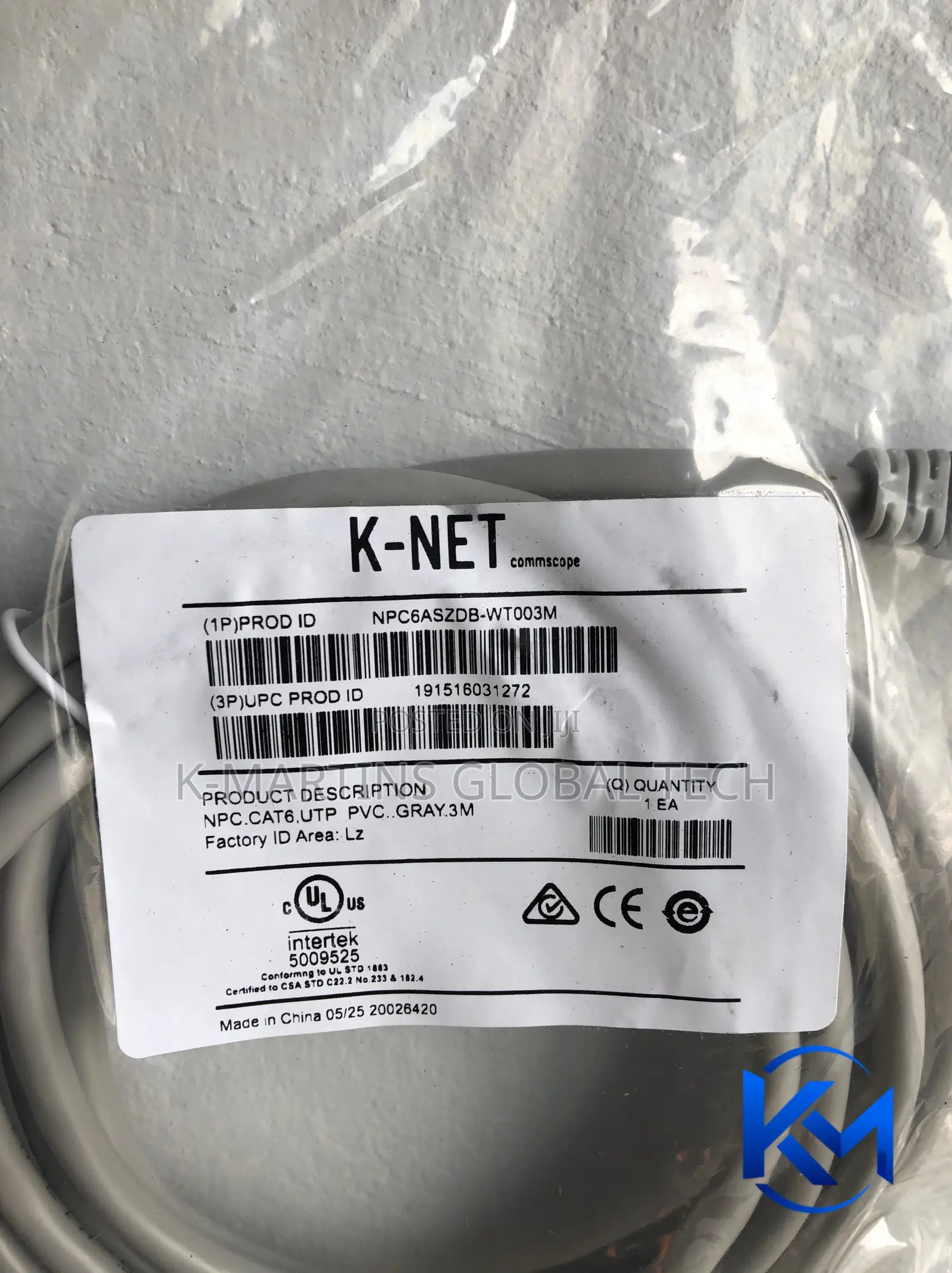 KNET Cat6 Ethernet Patch Cord 1M RJ45 Network Cable