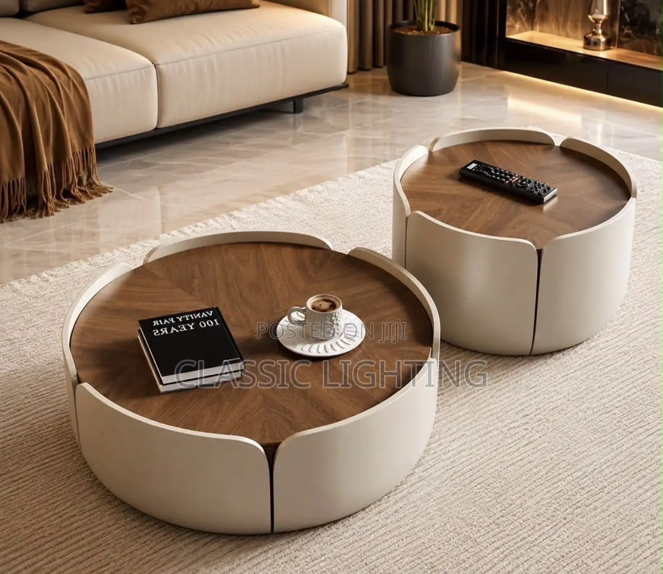 Petal Wooden Coffee Table Round Center Table for Compact Apartment