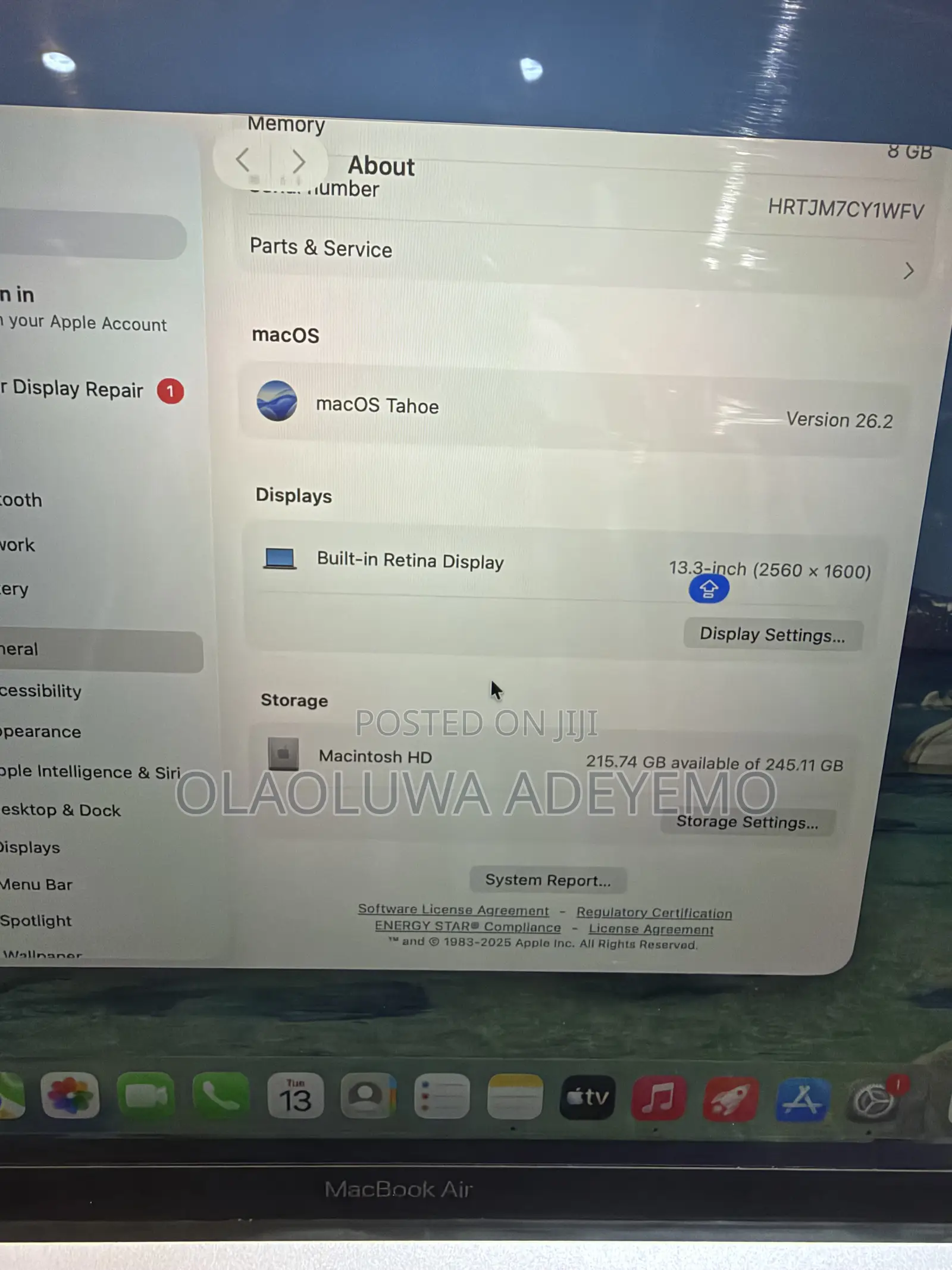 Laptop Apple MacBook Air 2020 M1 8GB Apple M1 SSD 256GB