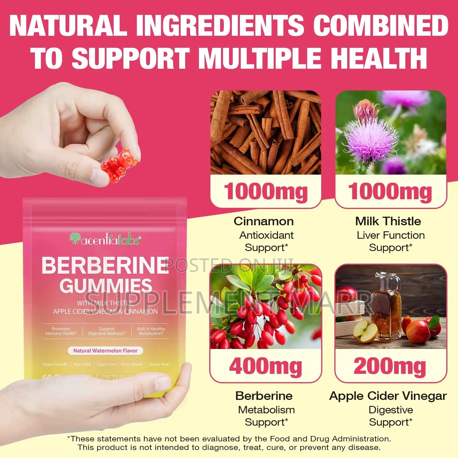 Berberine Gummies With Milk Thistle, Apple CIDER VINEGAR & CINNAMON