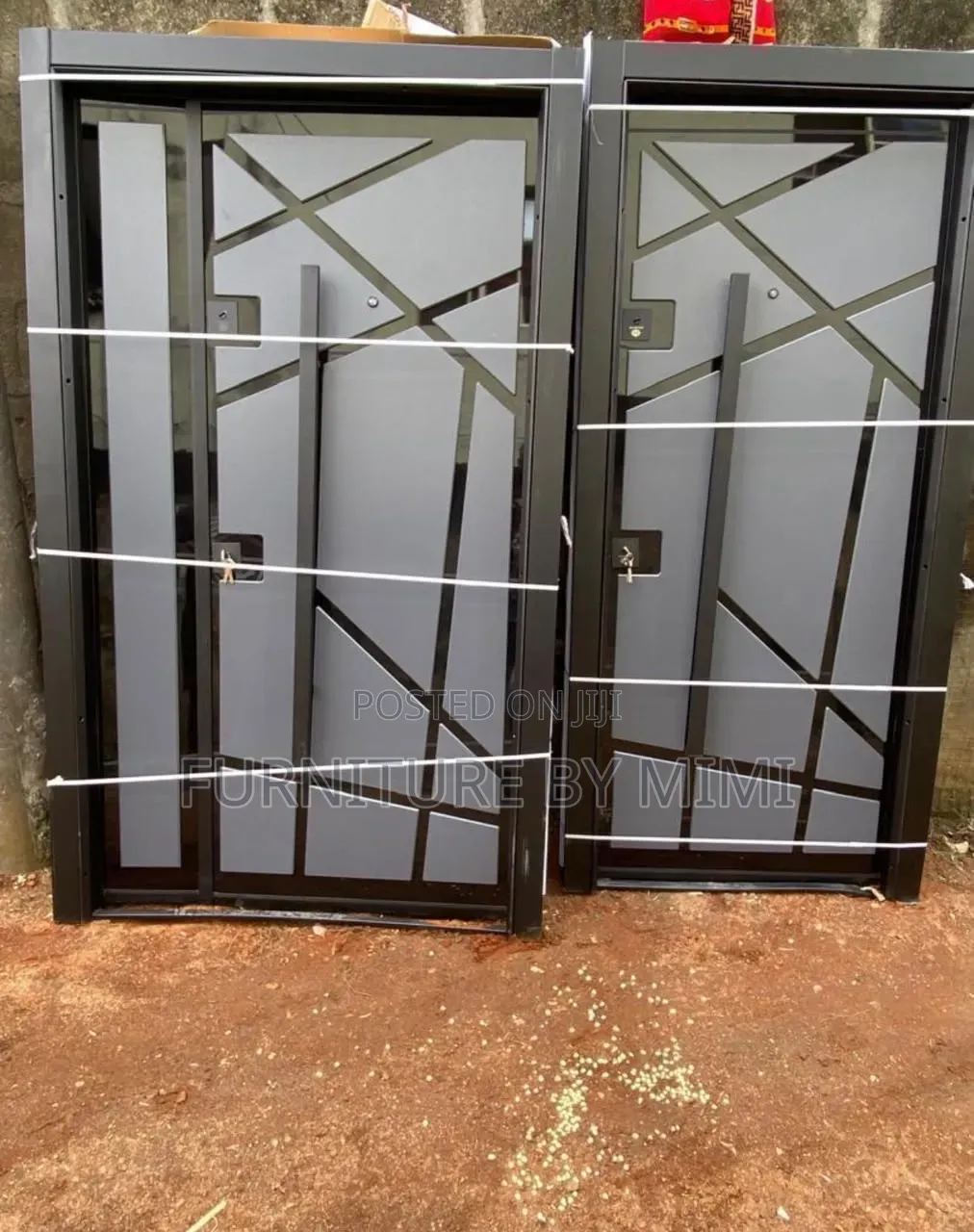 Luxury Turkish Security Door - Modern Angular Grey Steel Entrance Door