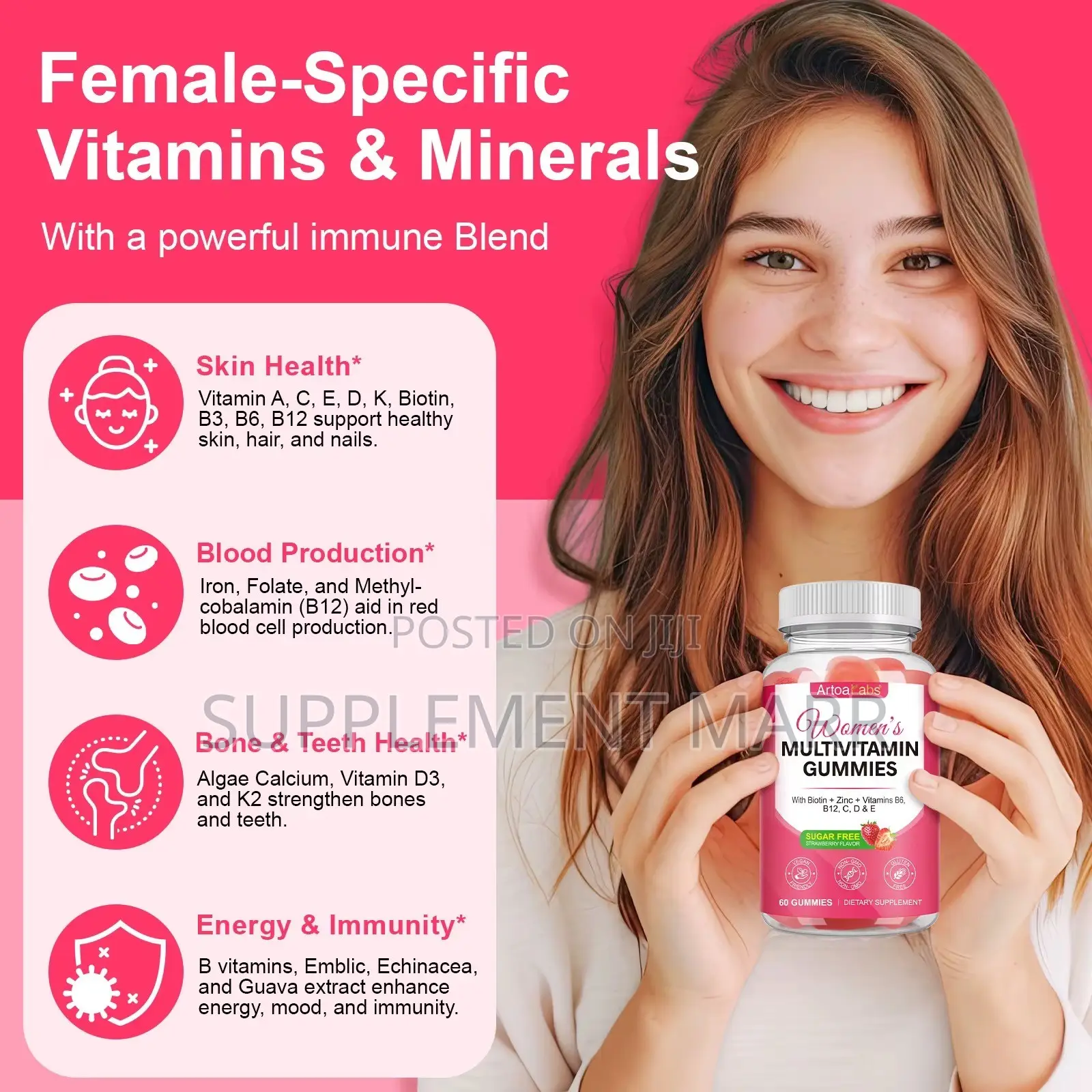 Women’s Multivitamin Gummies: Biotin + Zinc + Vit B6, B12, C, D & E