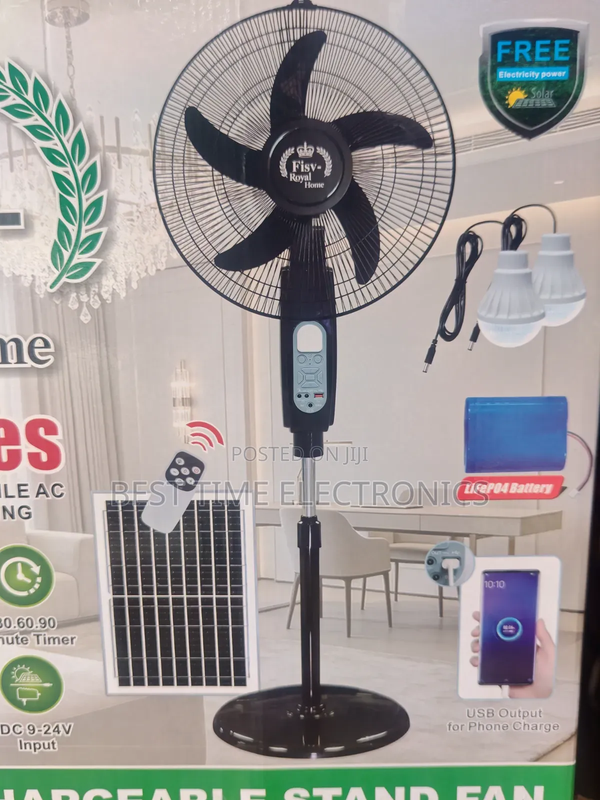 16" Fisv Royal Rechargeable Solar Stand Fan