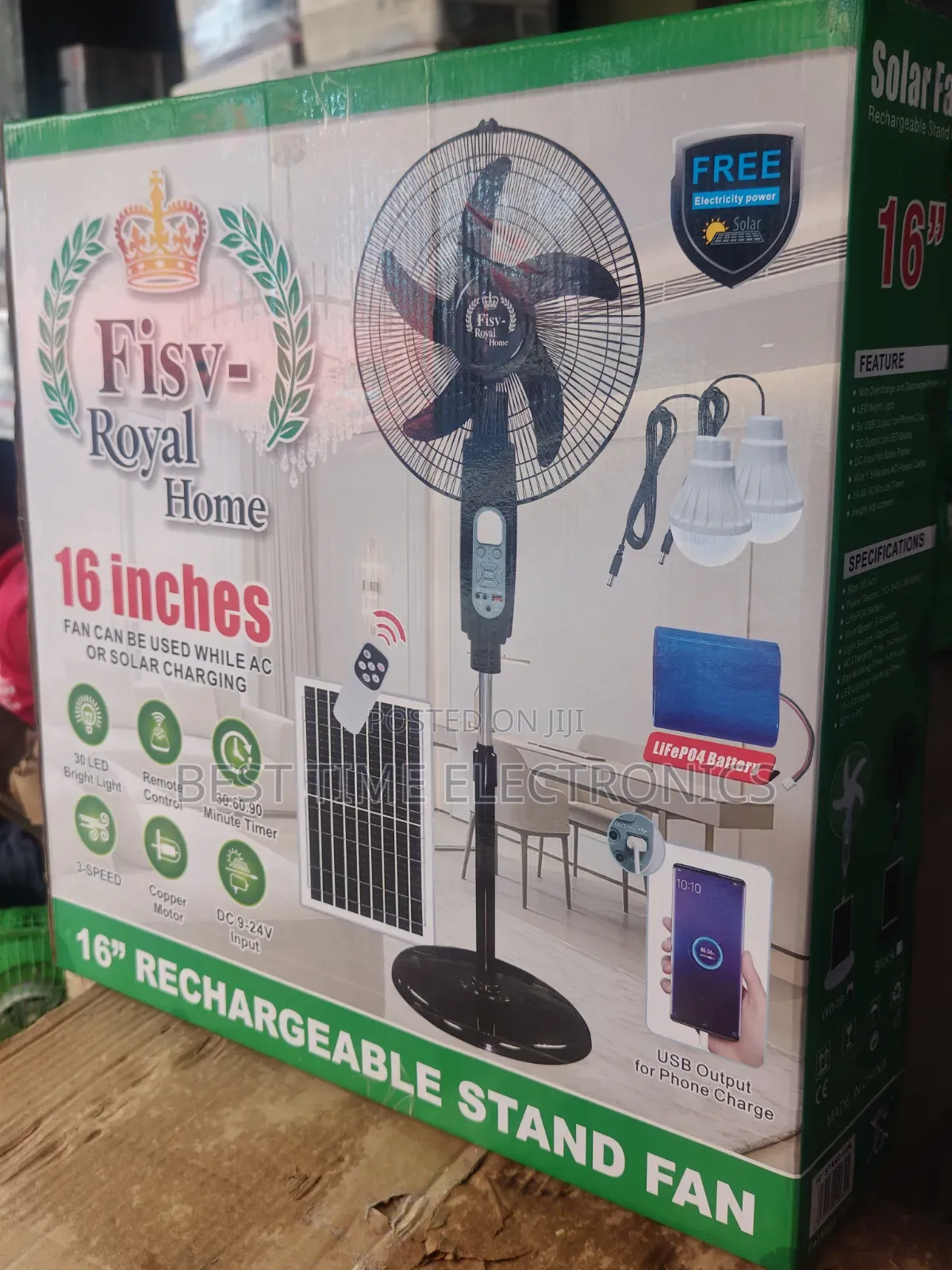 16" Fisv Royal Rechargeable Solar Stand Fan