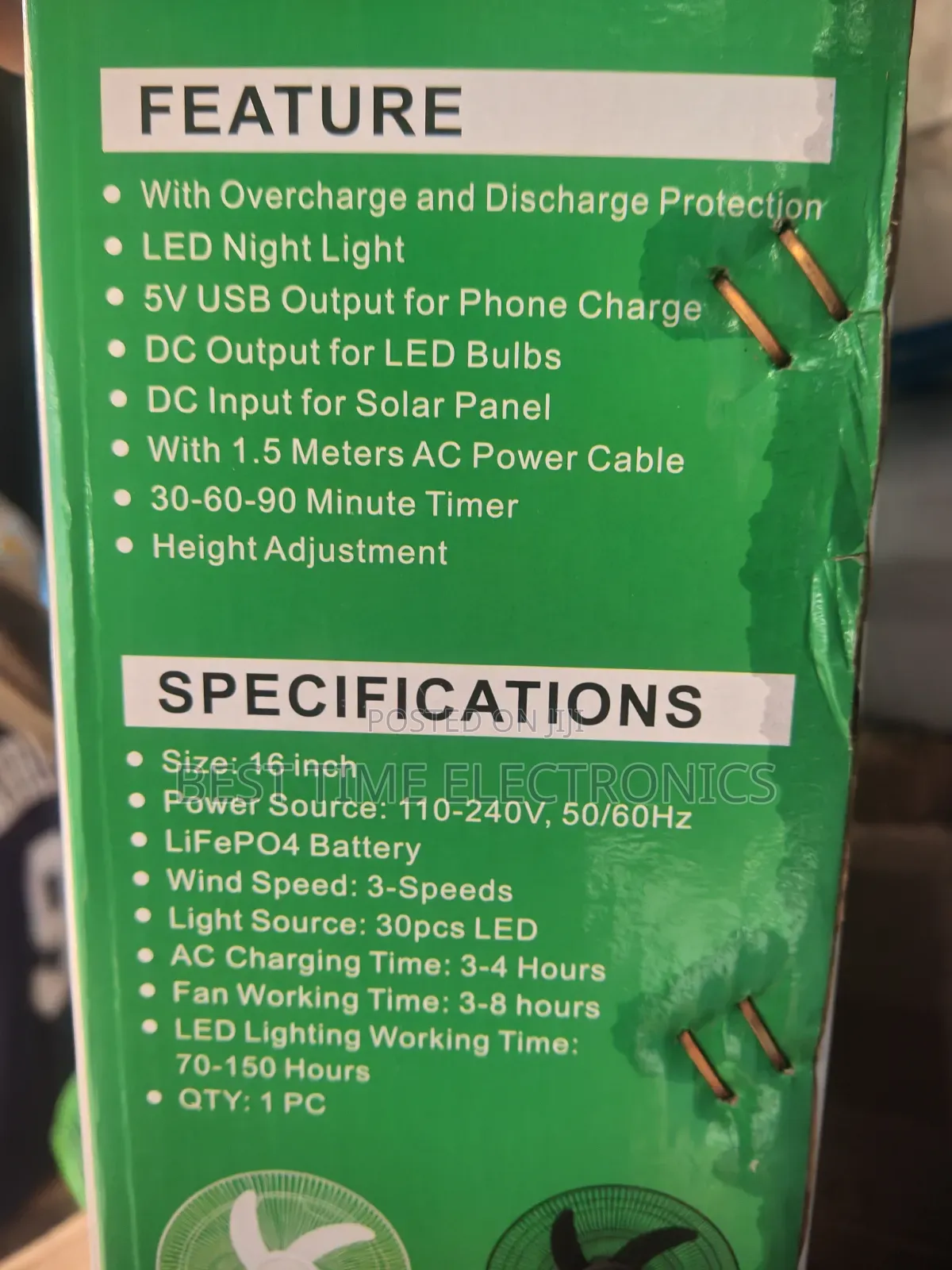 16" Fisv Royal Rechargeable Solar Stand Fan