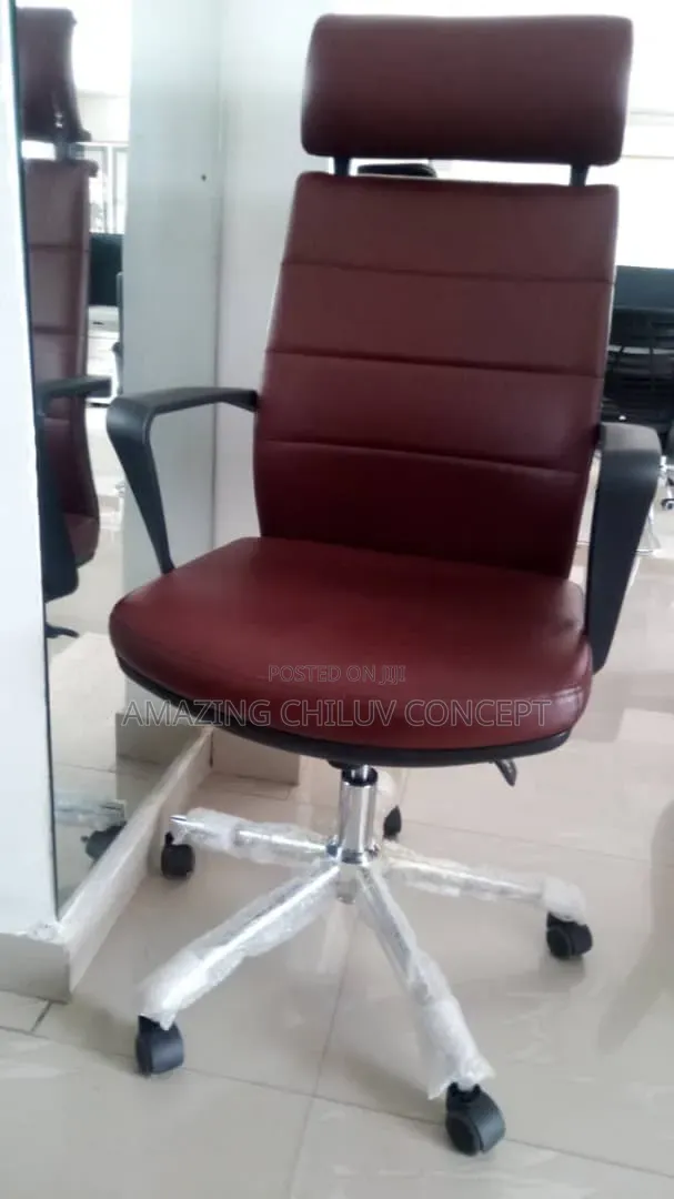 Luxury Burgundy Executive Office Chair With Chrome Base