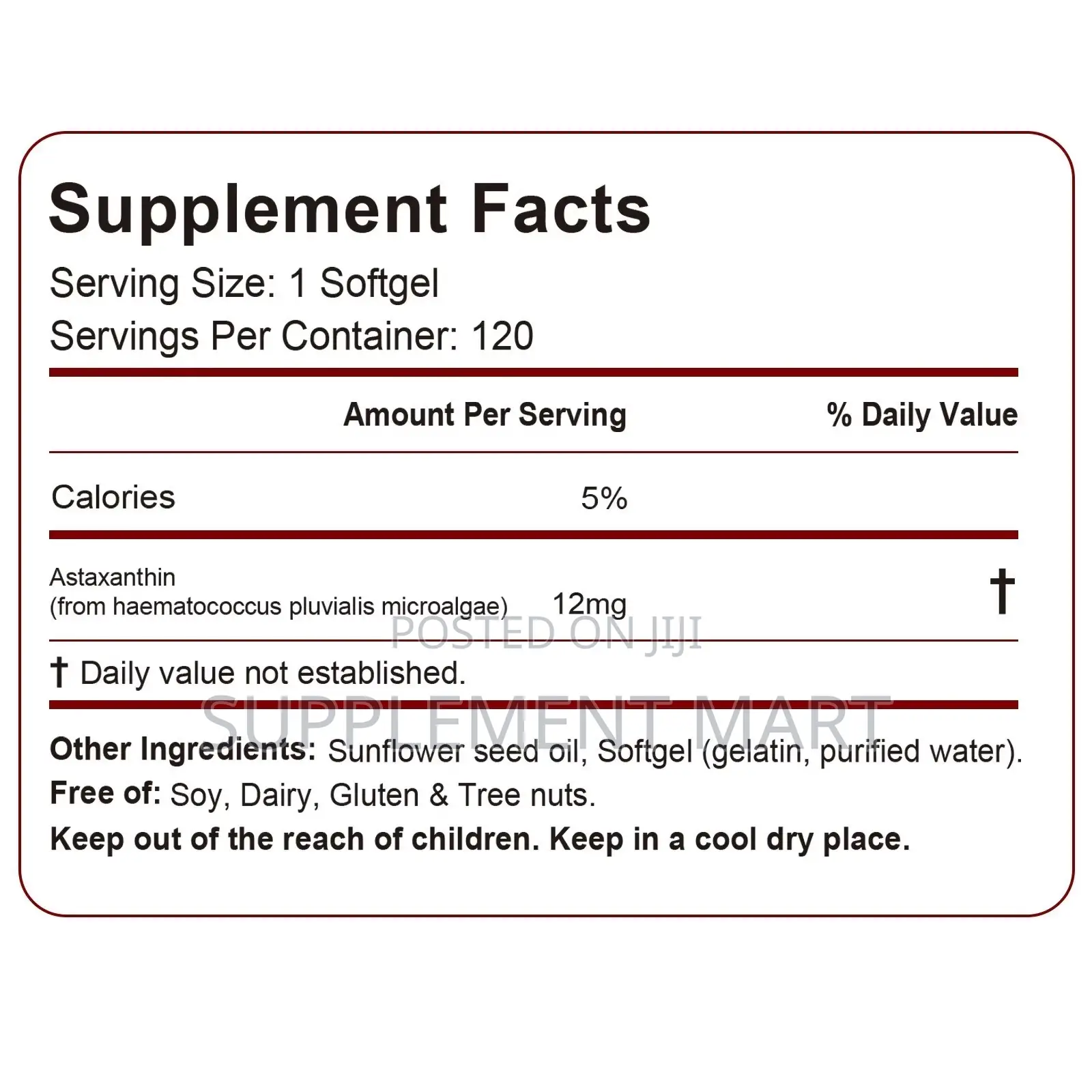 Astaxanthin Capsules. Triple Strength 12 Mg Per Serving