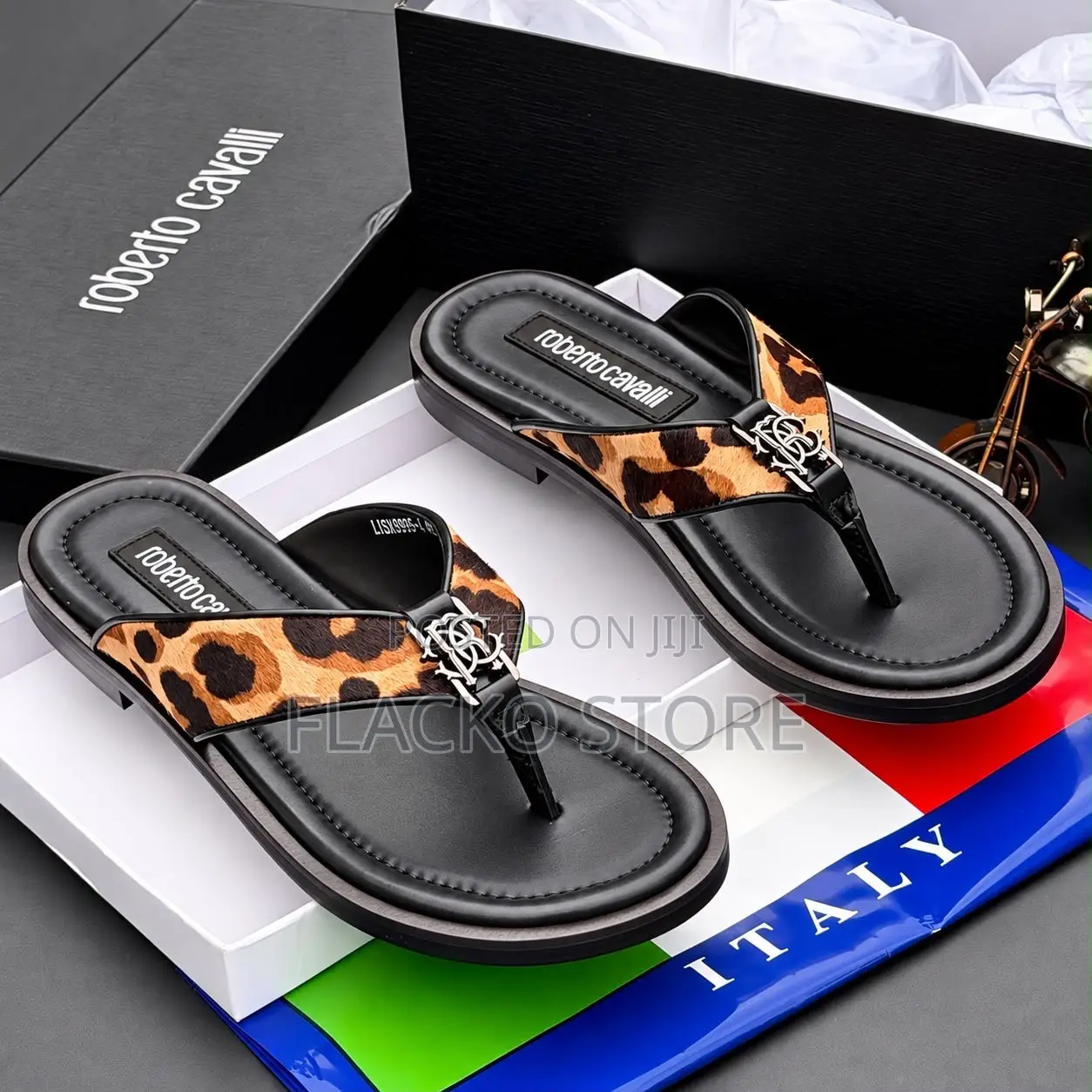 Exclusive Roberto Cavalli Animal Skin Italian Leather Slippers