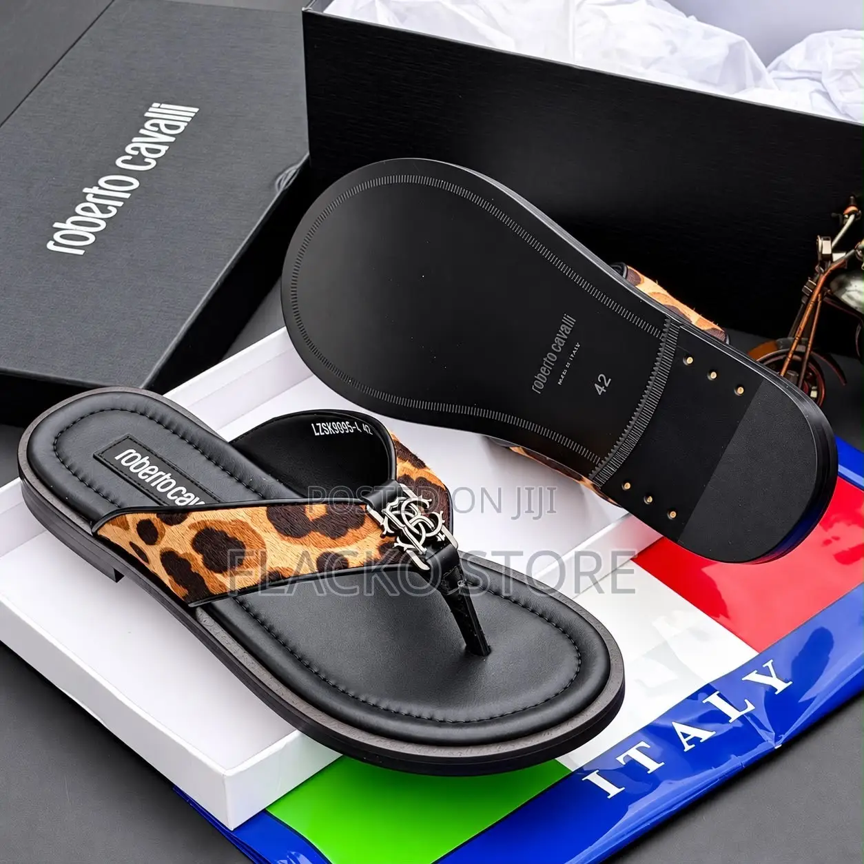 Exclusive Roberto Cavalli Animal Skin Italian Leather Slippers