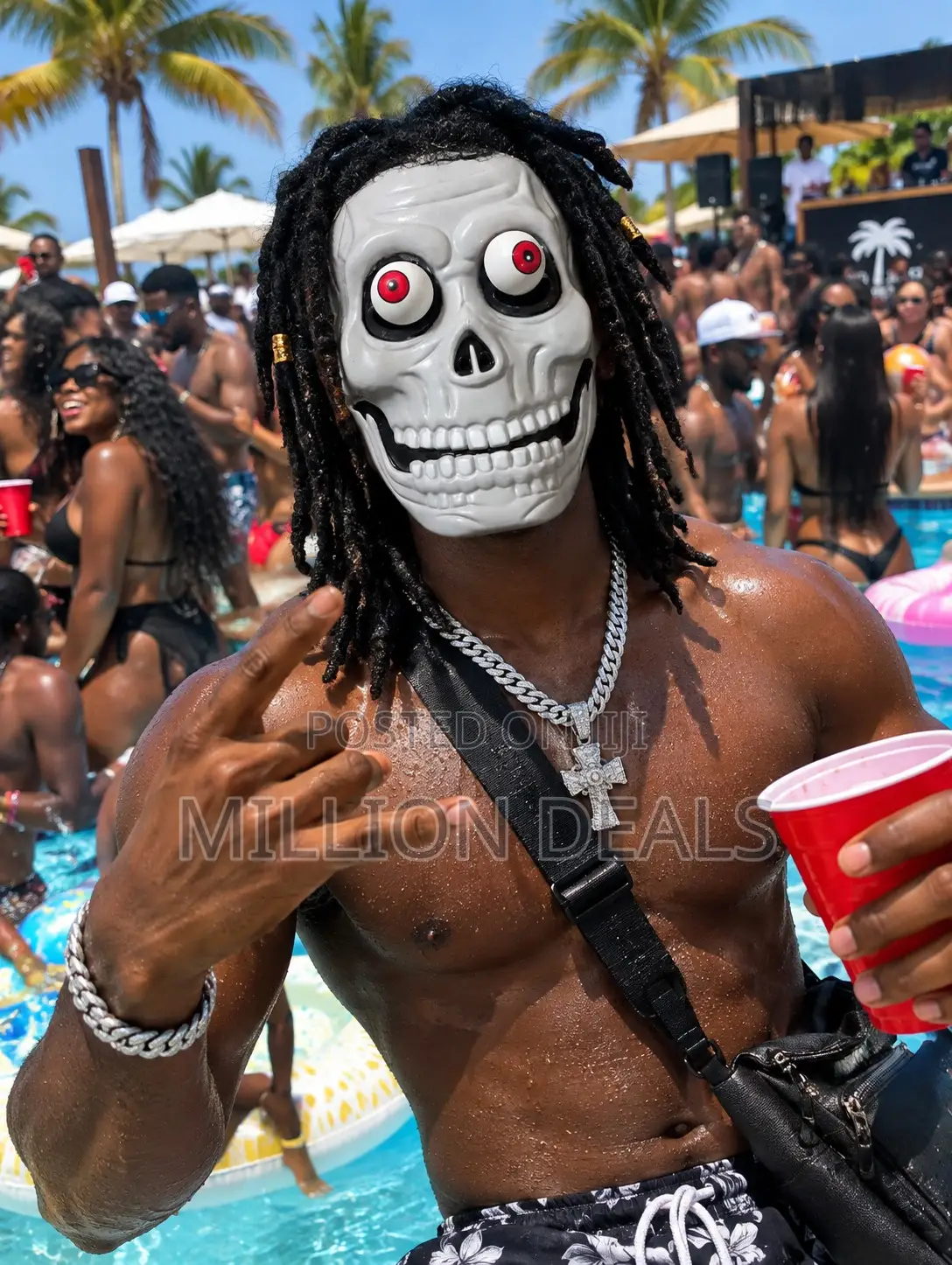 Crazy Googly-Eye Skeleton Horror Party Face Mask