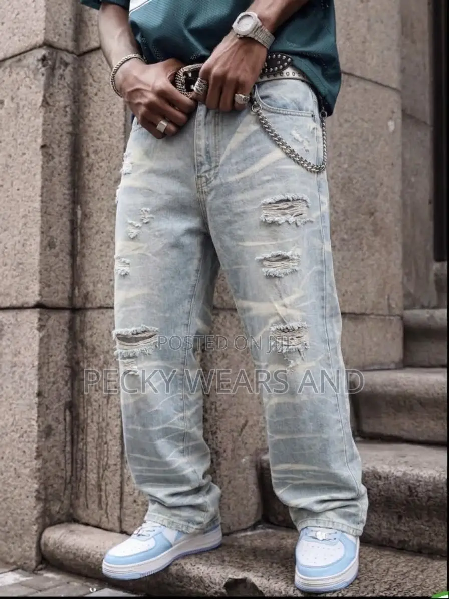 Acid Wash Heavily Distressed Straight Leg Jean