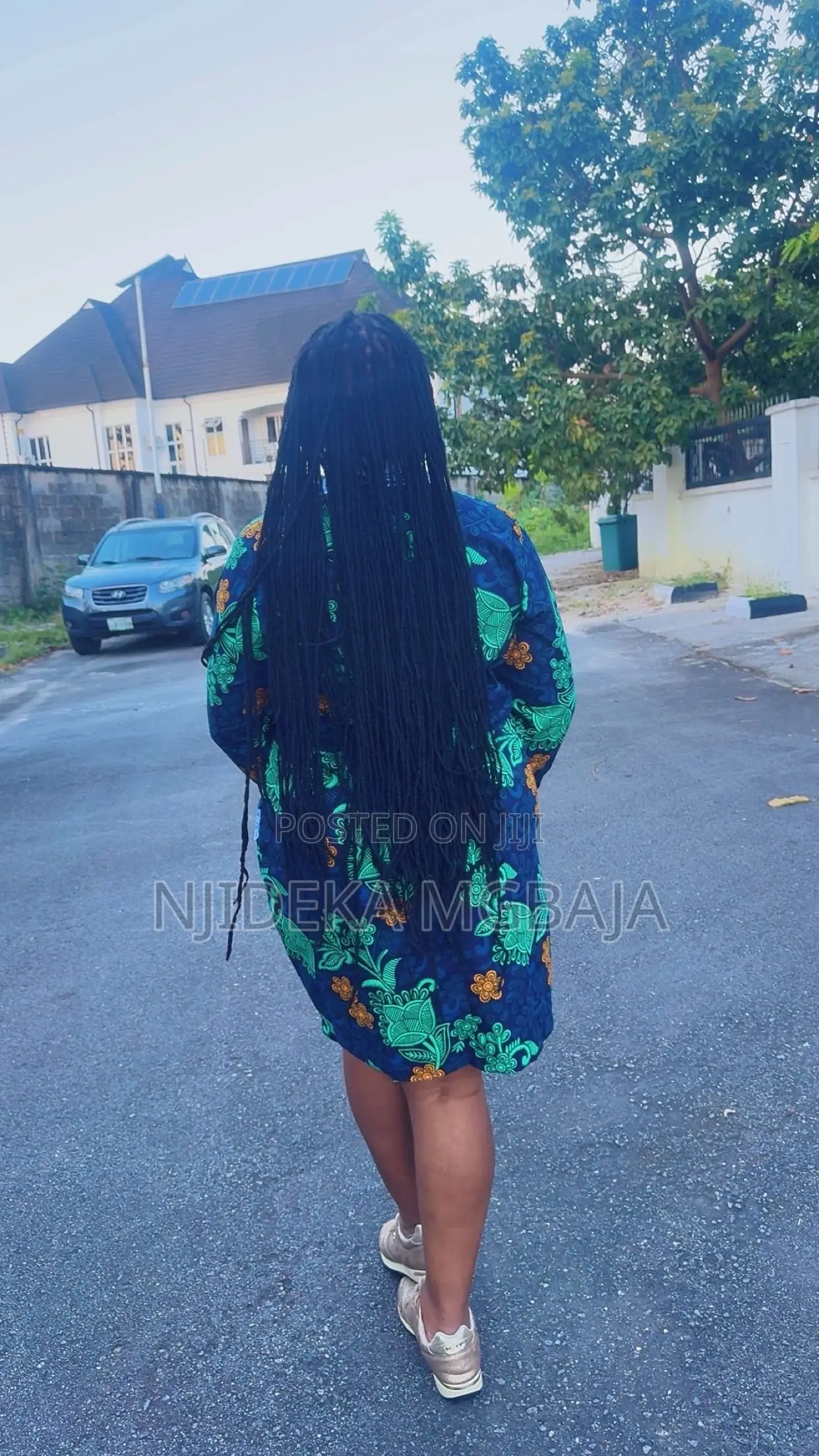 Green and White Floral Ankara Midi Gown