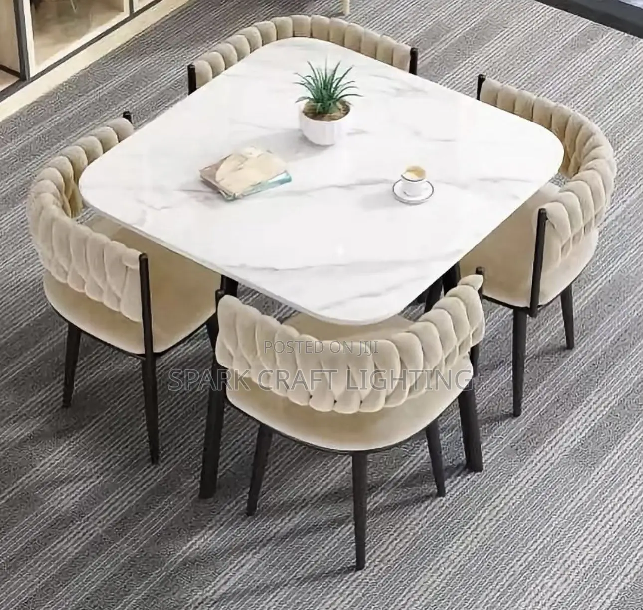 Modern Durable 4 Seater Steel Velvet Dining Table