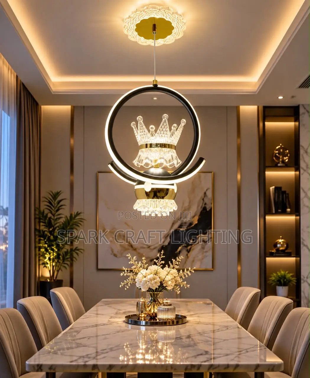 Adjustable Height Modern Pendant Lamp Golden Aluminium Acrylic LED
