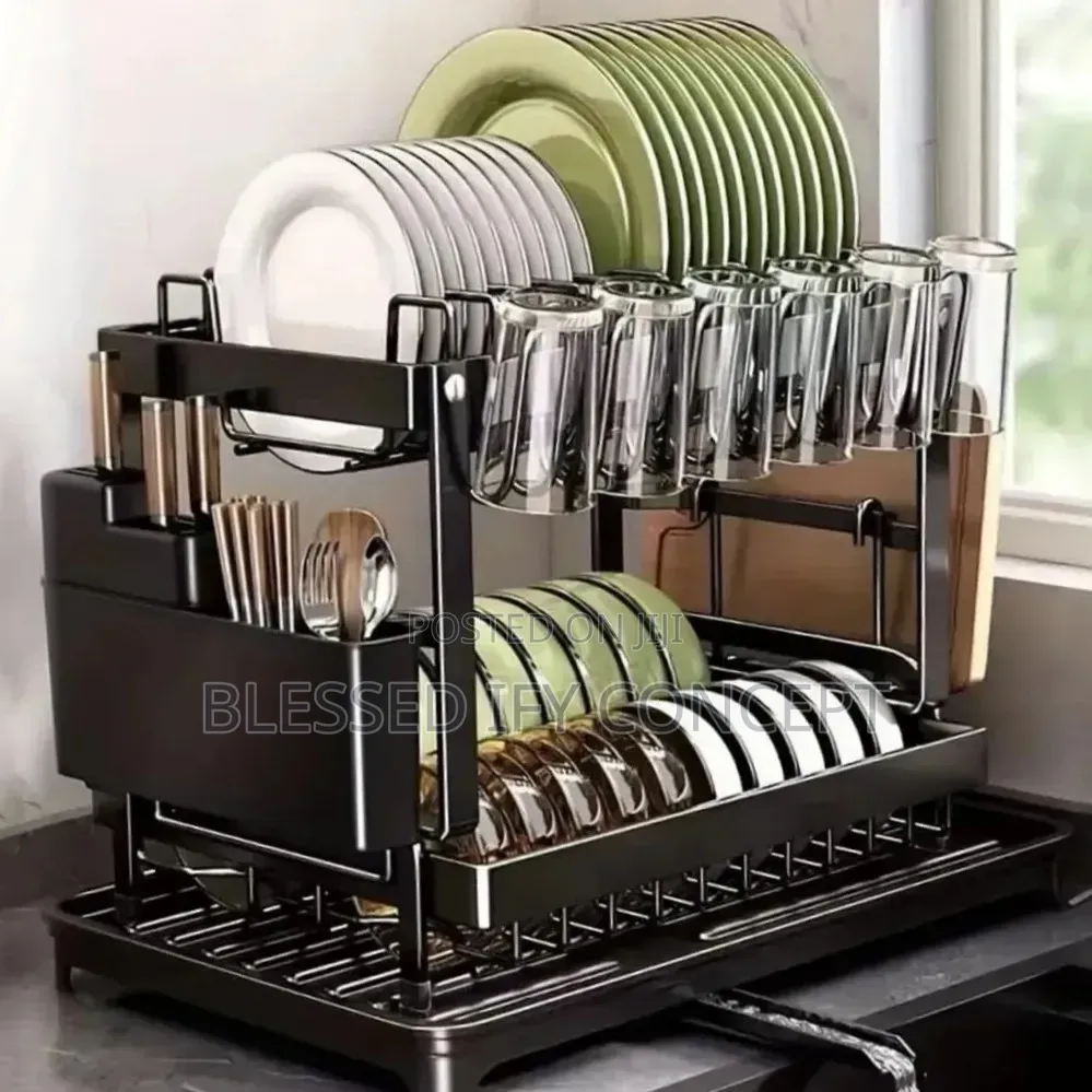 Quality 2-Tier Black Metal/Stainless Steel Kitchen Dish Drying Racks