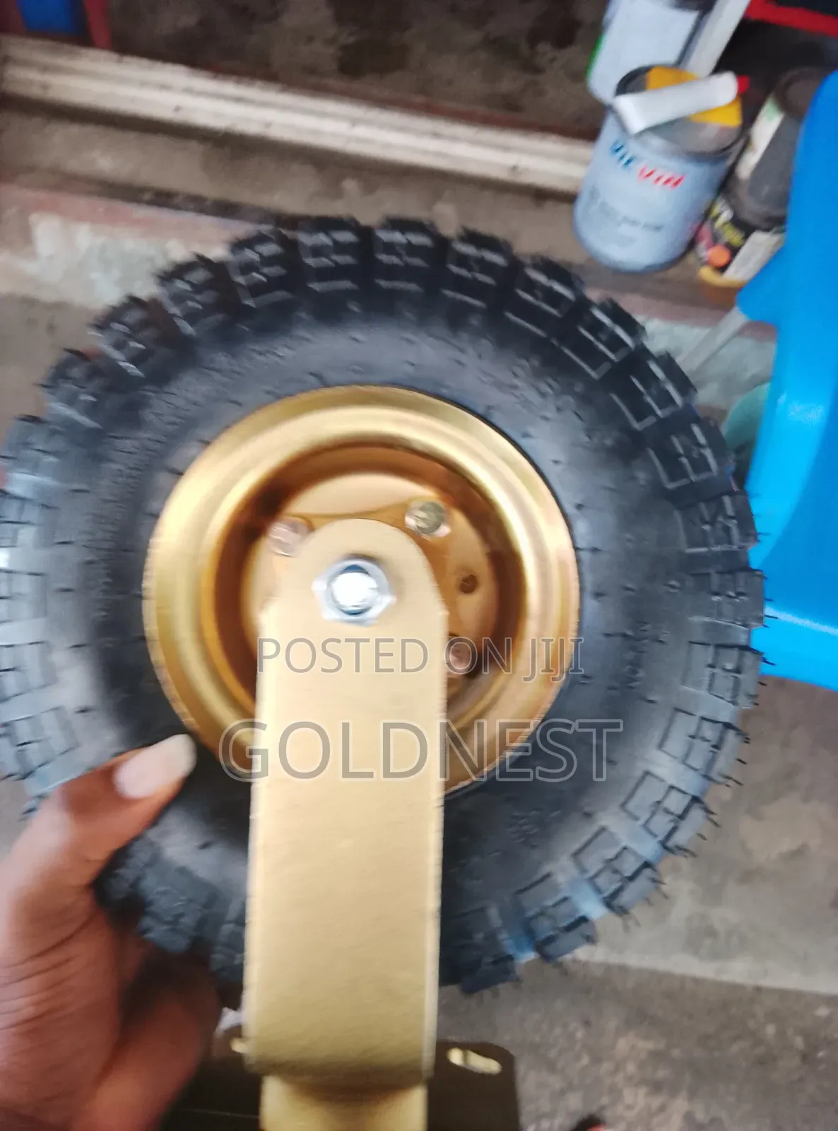 Heavy Duty 10-Inch Pneumatic Caster Wheel (Gold Rim, Air Type)
