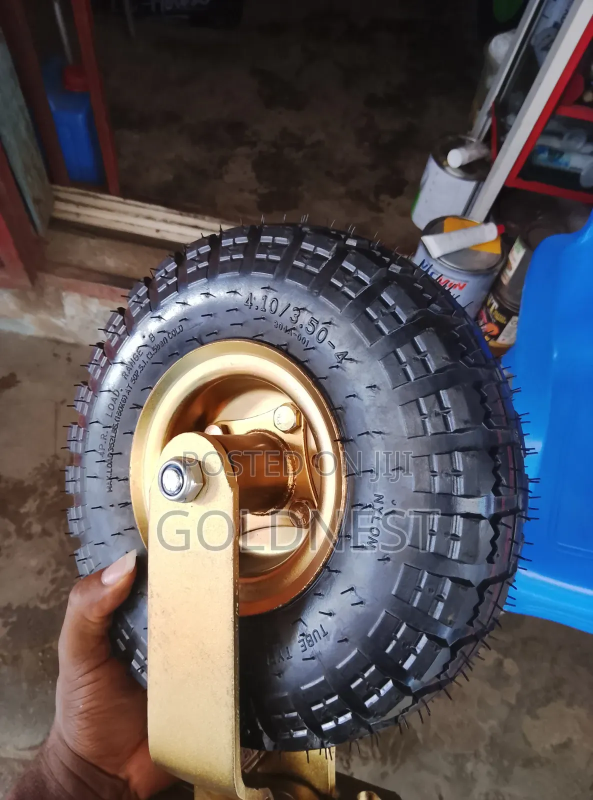 Heavy Duty 10-Inch Pneumatic Caster Wheel (Gold Rim, Air Type)
