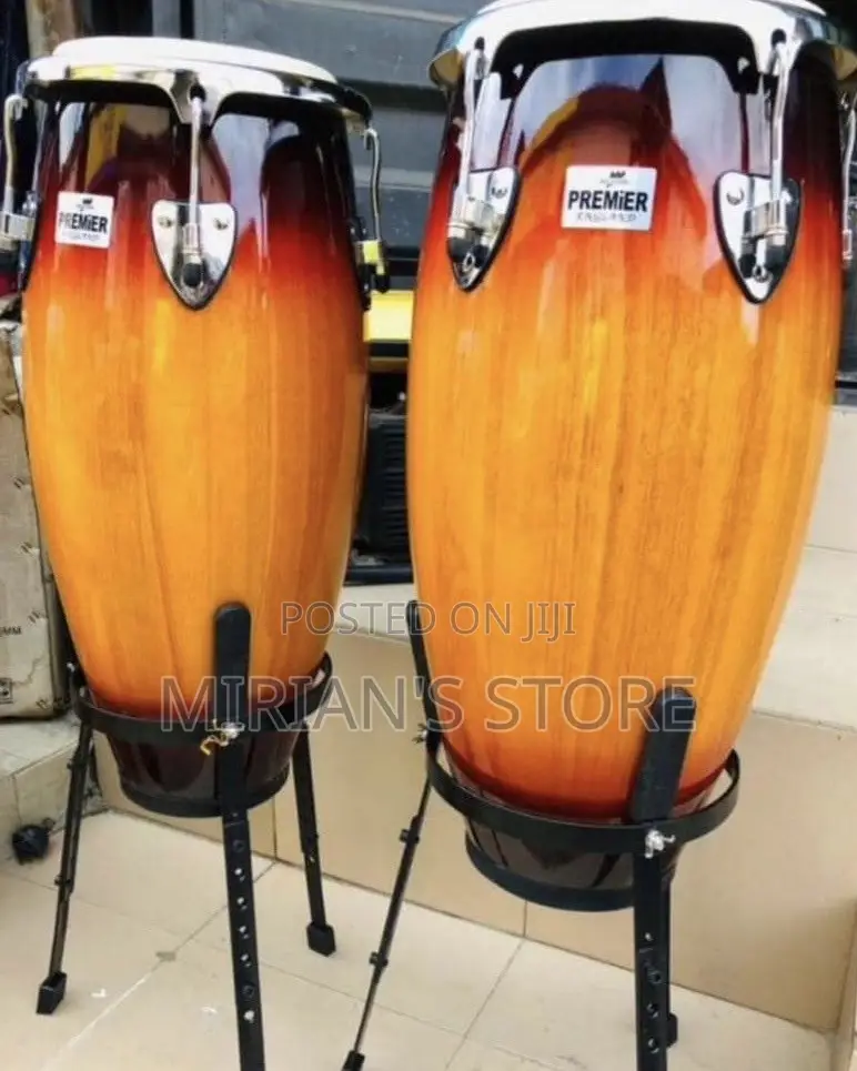 Original Premier England Conga Drums Pair With Heavy-Duty Stands