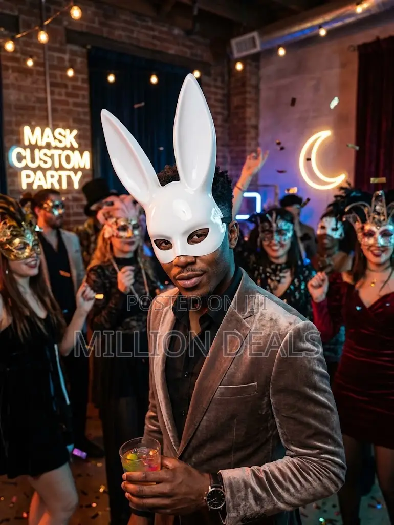 Tall Bunny Ear Silhouette White Halloween Party Face Mask