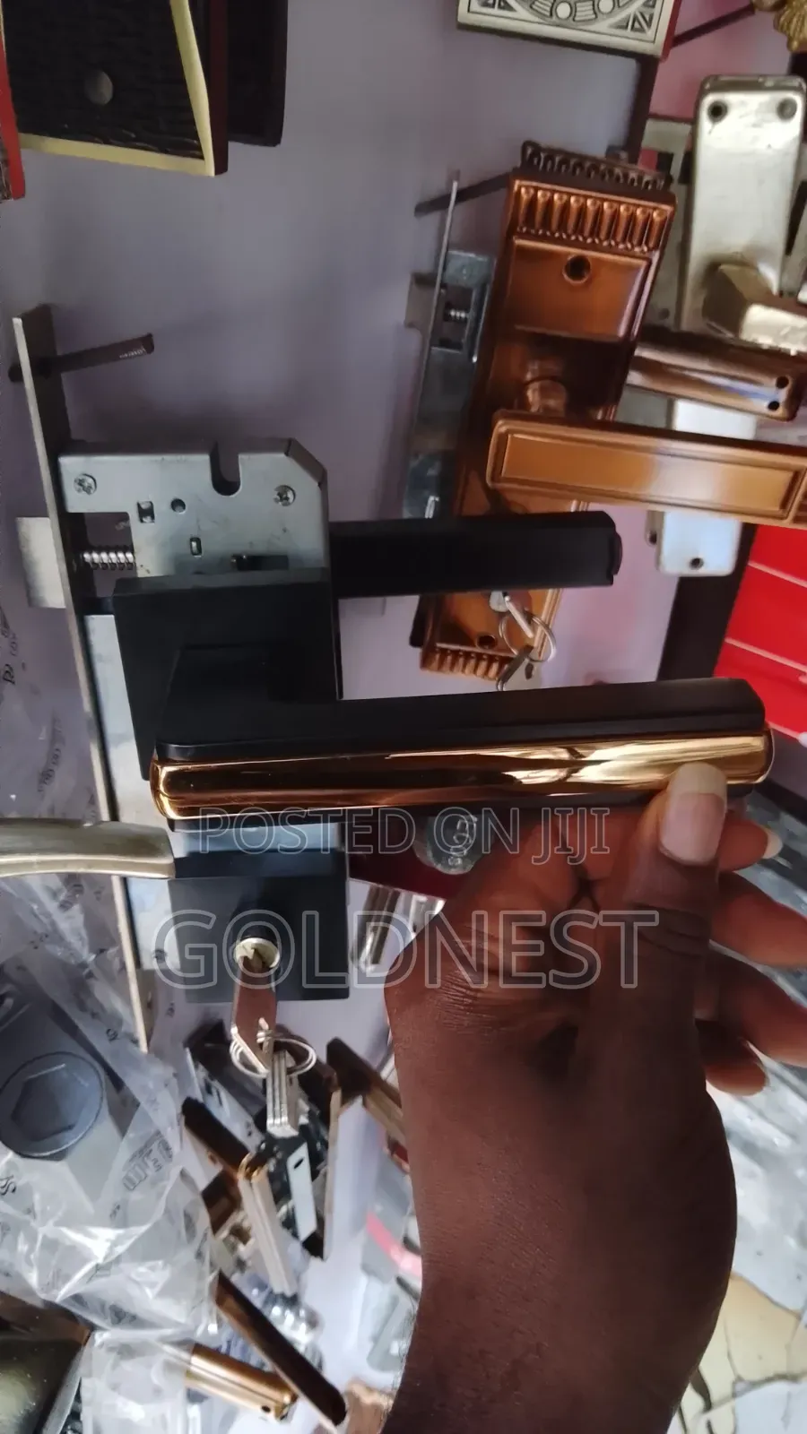 Premium Luxury Modern Black and Gold Mortise Door Handle Lock Set