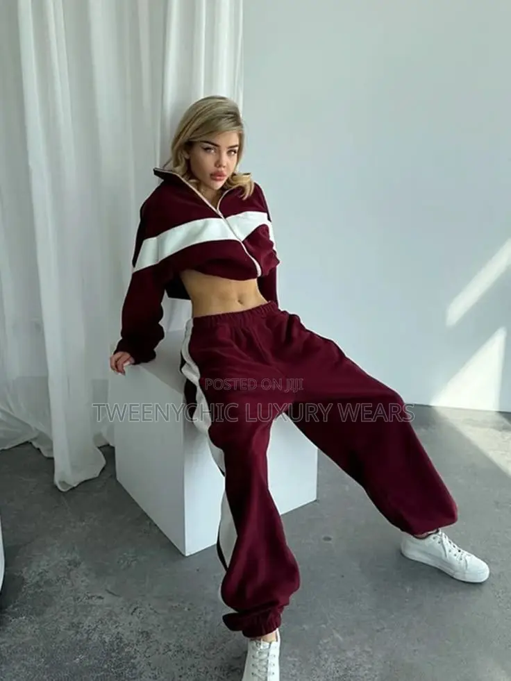Women’s Burgundy 2-Piece Tracksuit Available in Different Colors