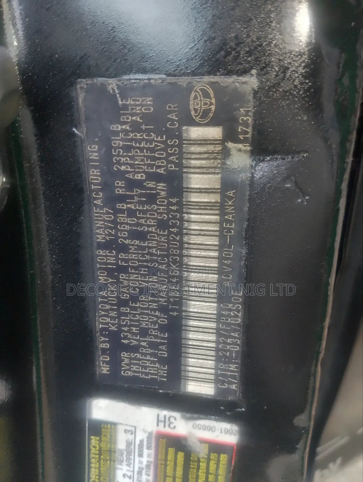 Toyota Camry 2.4 LE 2008 Black