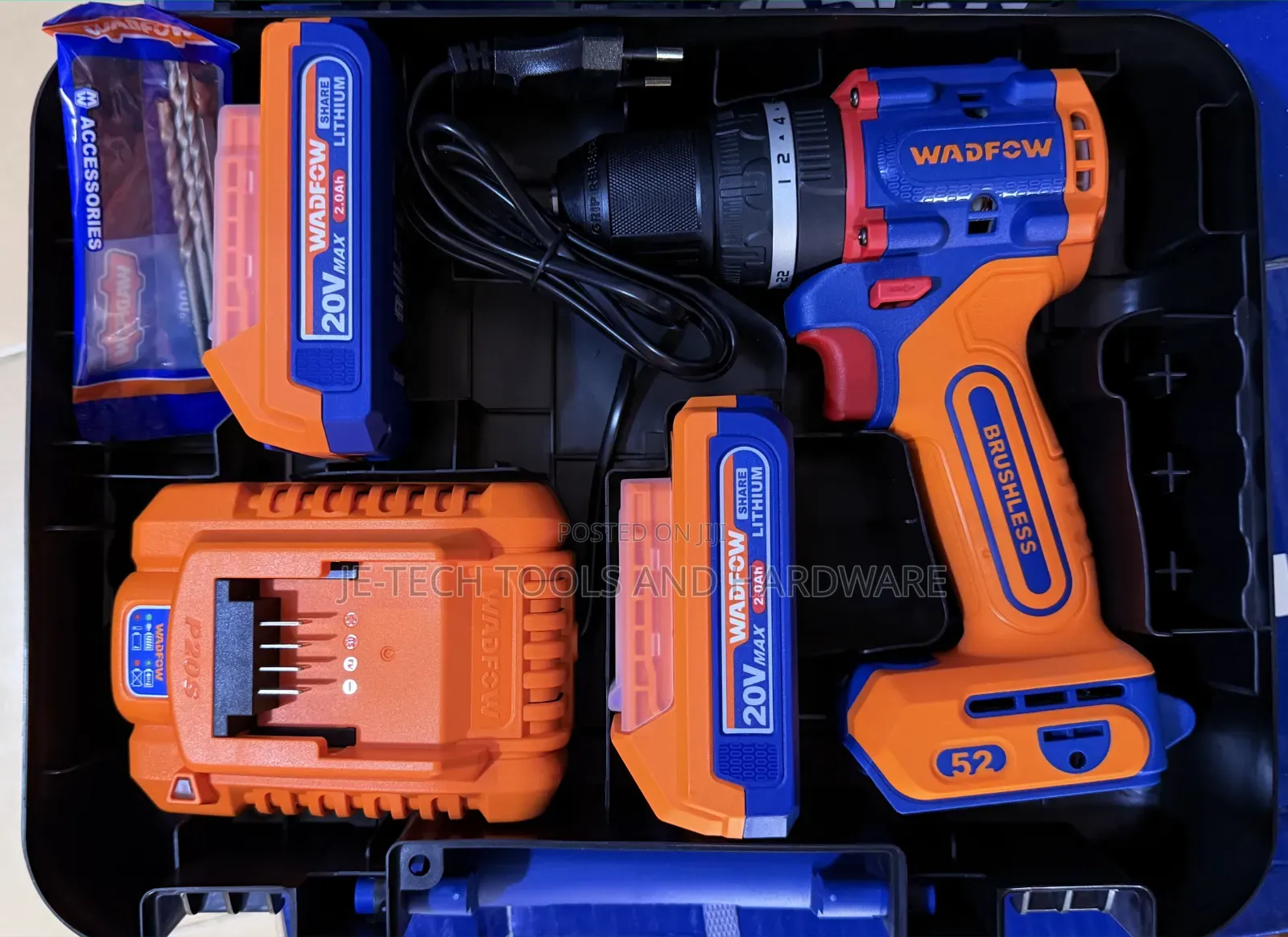 Wadfow P20s/20v Brushless Motor Lithium-Ion Cordless Impact Drill 52Nm