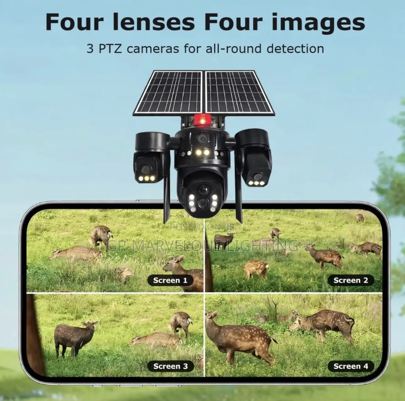 4-Lens 4K Solar Security Camera 360° PTZ Surveillance