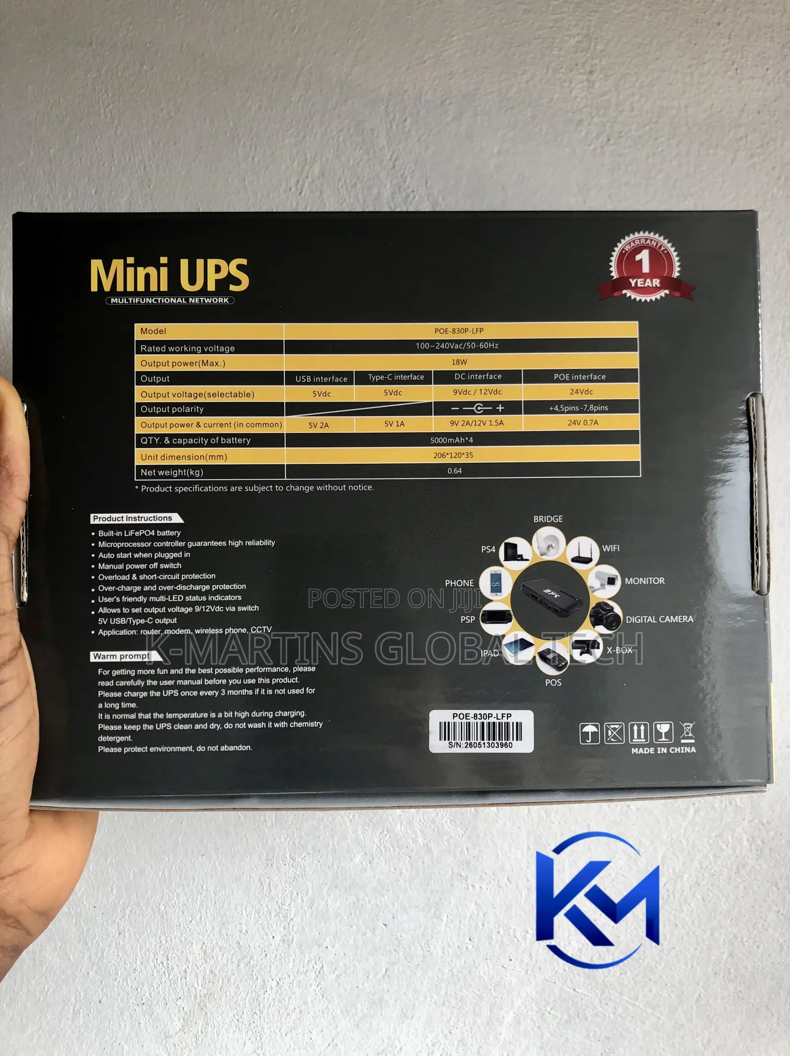 SKE POE-830P-LFP 20000mAh Mini UPS With PoE