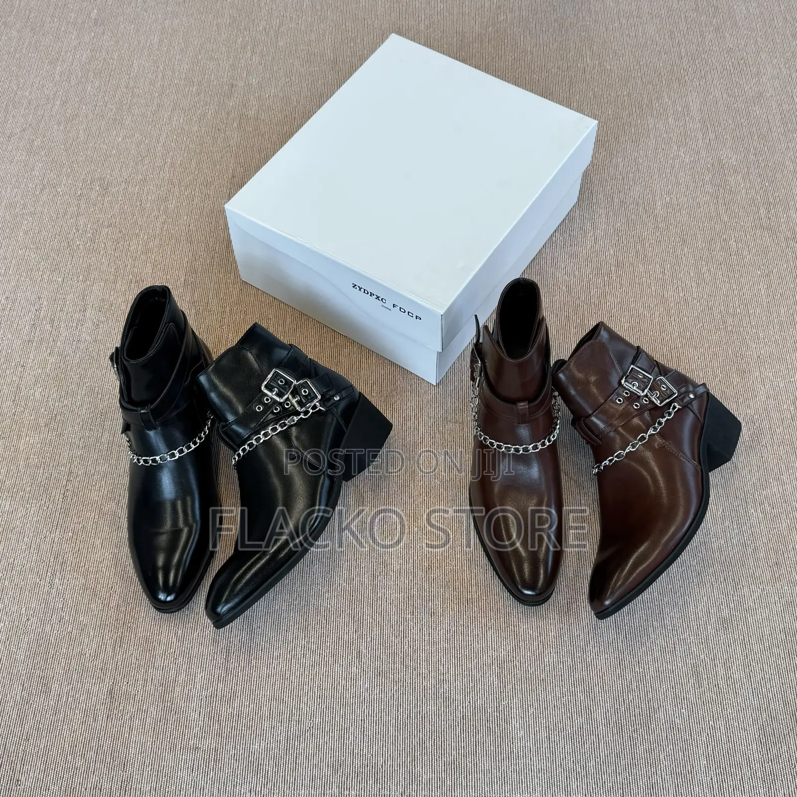High Quality Heeled Smooth Leather Double Buckle Strap Ankle Boots