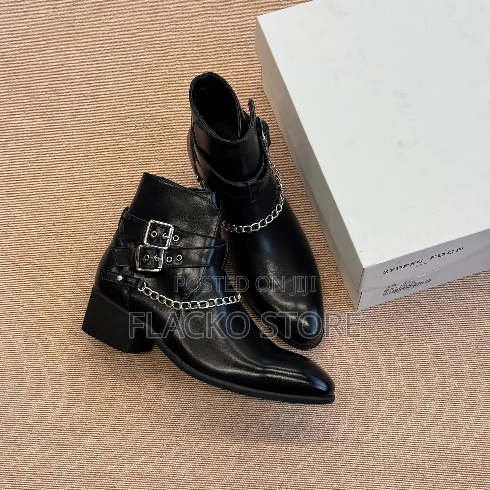 High Quality Heeled Smooth Leather Double Buckle Strap Ankle Boots