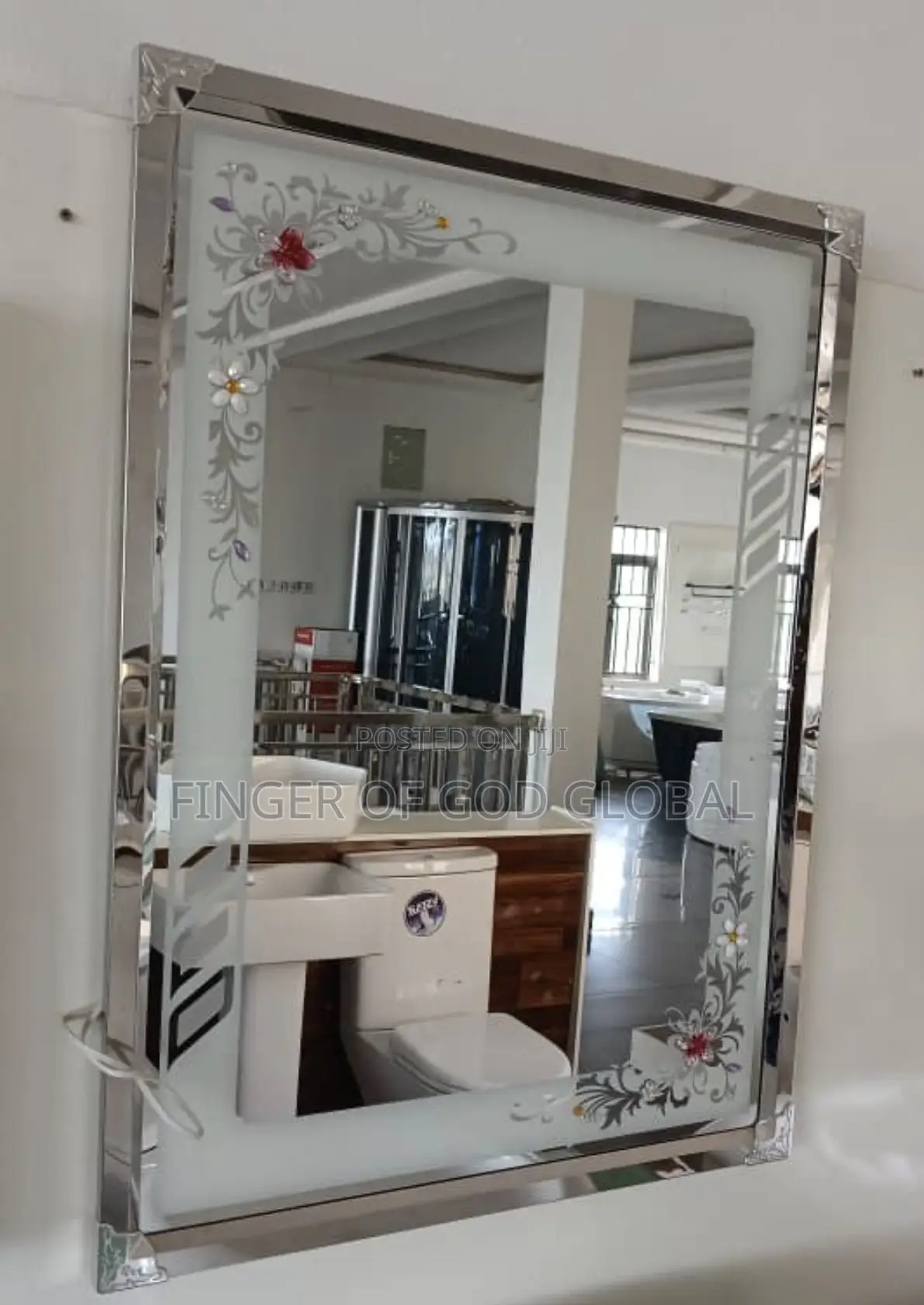 Black Frame Bathroom Mirror With Shelves