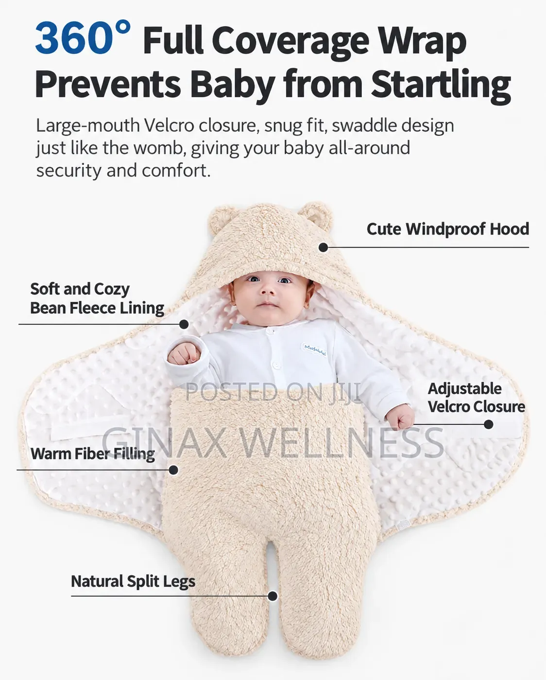 Thick Fluffy Baby Swaddle Blanket With Hood & Legs (0-9 Months)